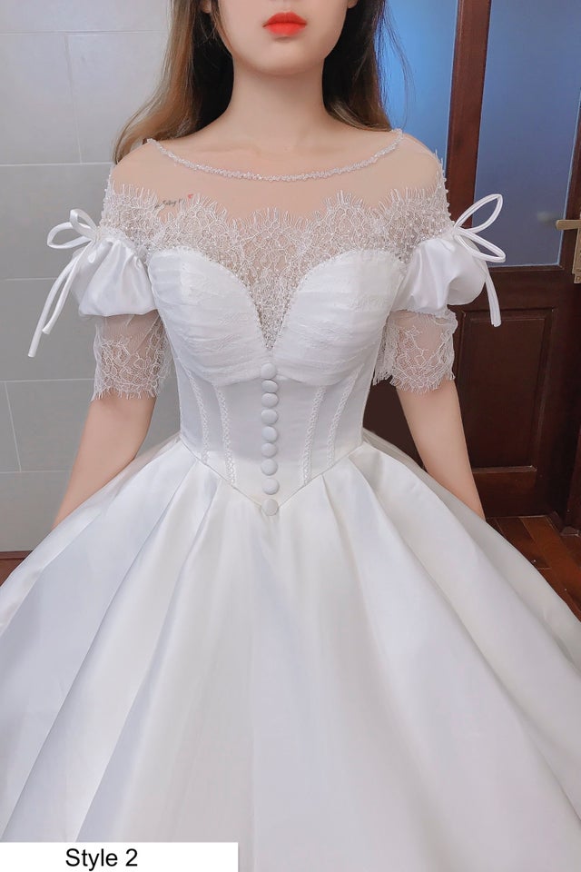 Beautiful Royal Vintage Inspired White Satin Wedding Dress With Lace And Train Various Styles