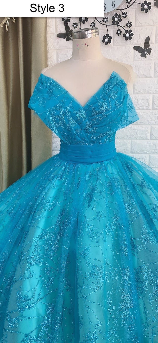 Aqua blue/turquoise sparkle princess ball gown wedding dress with