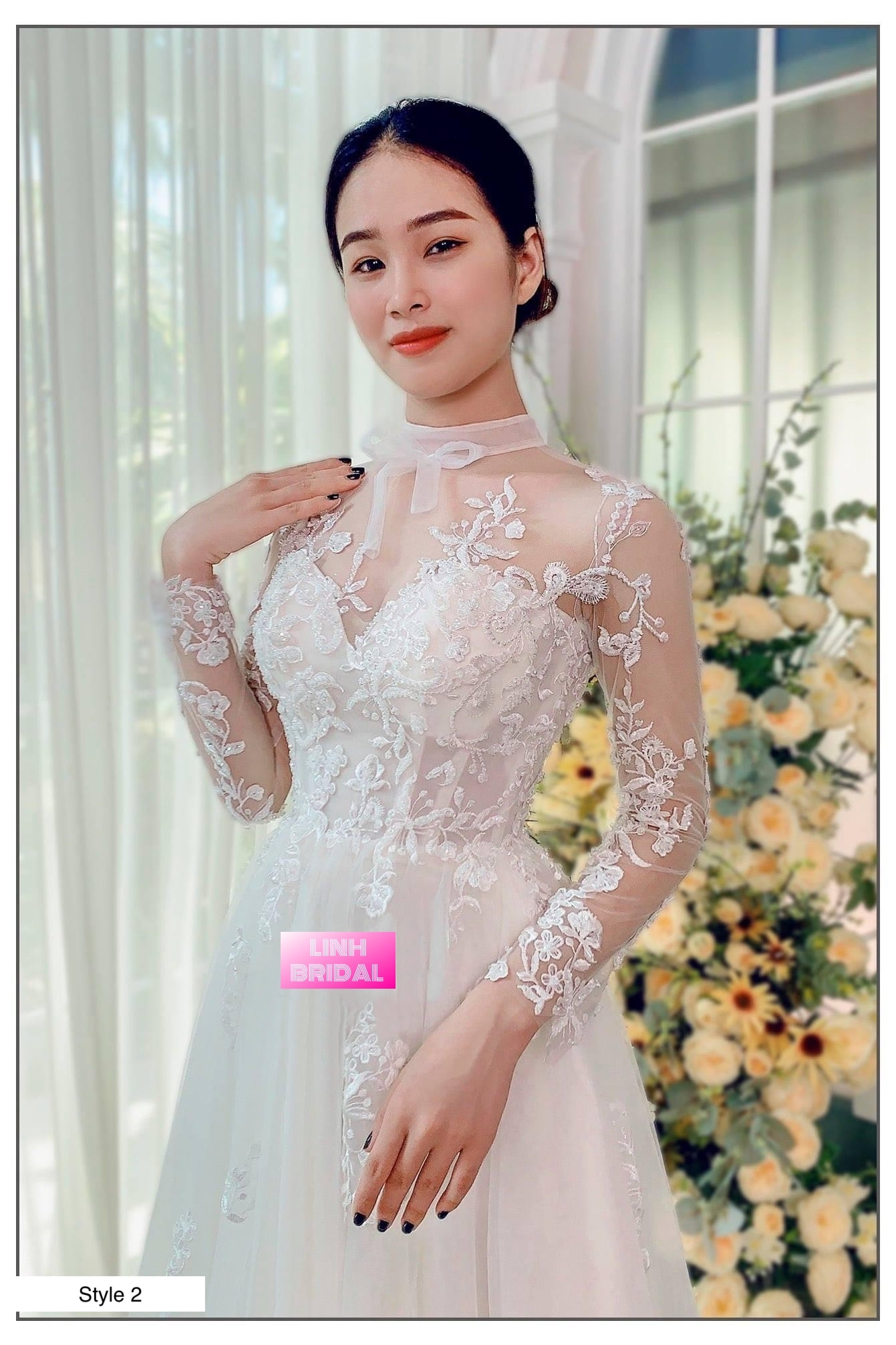 Cute long sleeve floral lace classic a-line white wedding dress with ...