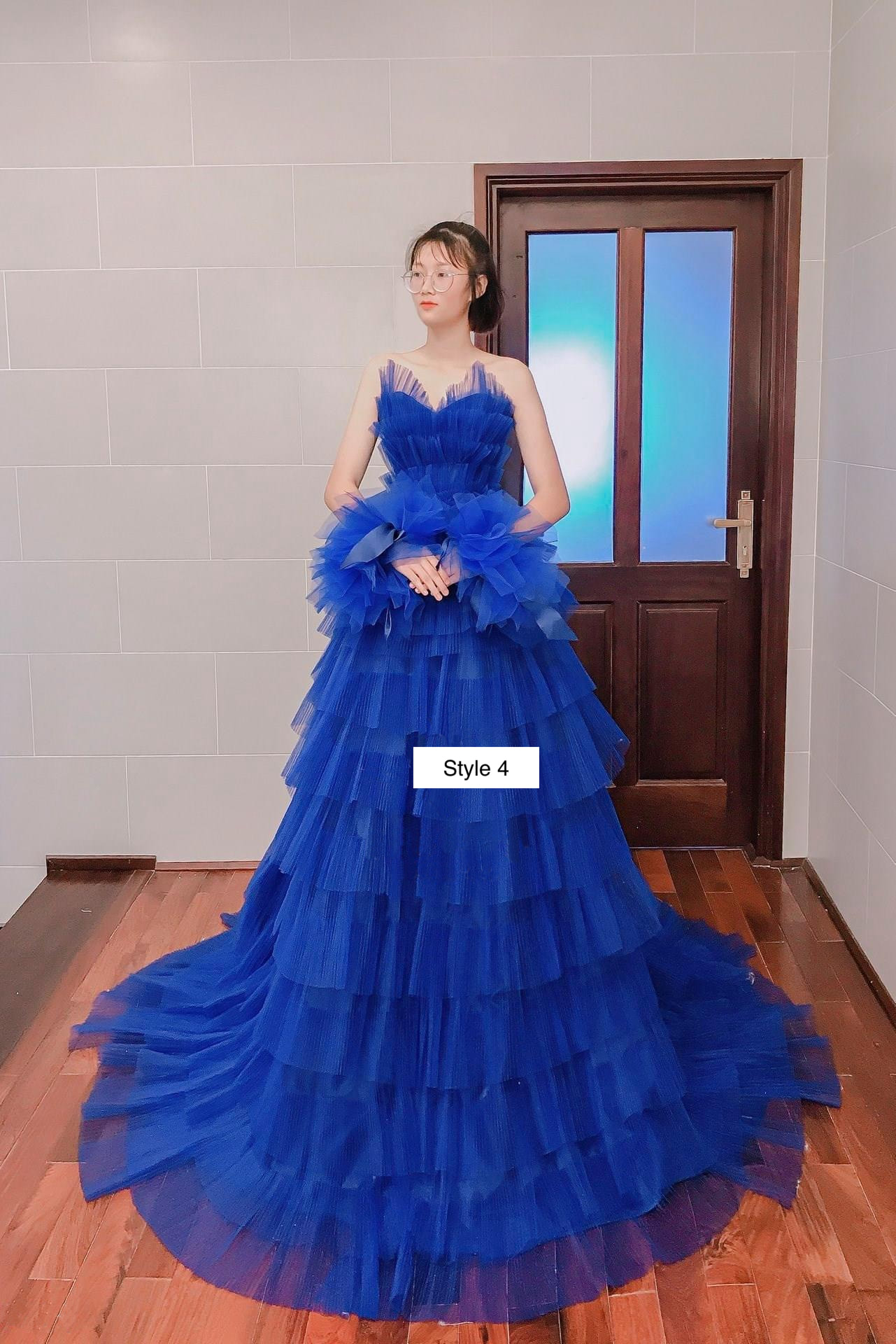 Gorgeous Royal Blue Prom Dress with Flowers Long Sleeveless Evening Dr –  MyChicDress