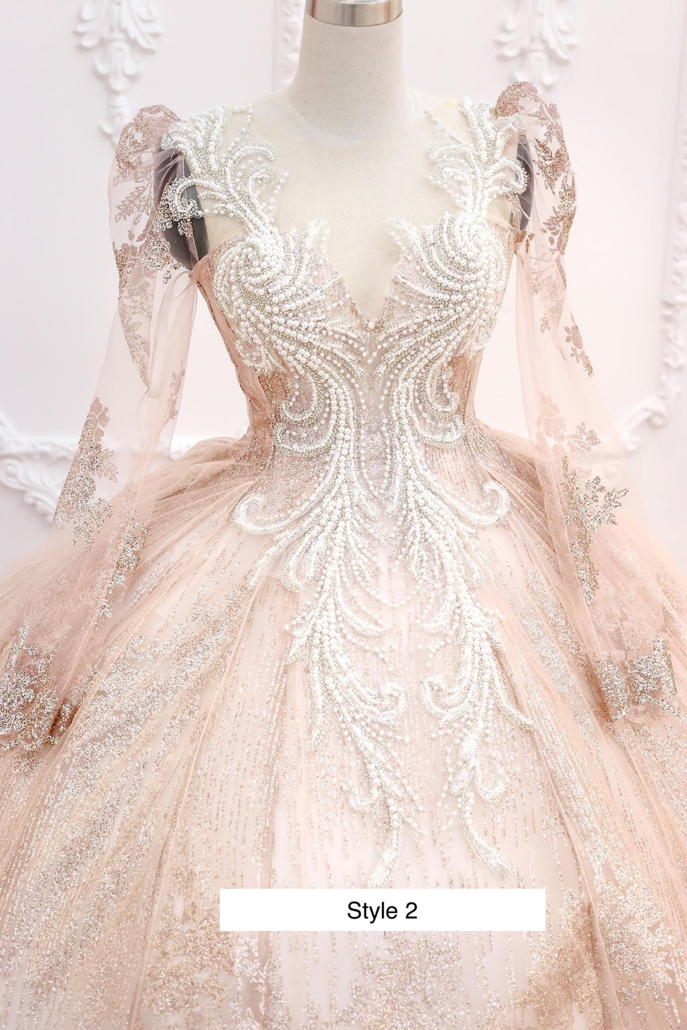 Floral Bead Tall Wedding Dress with Metallic Tulle | David's Bridal