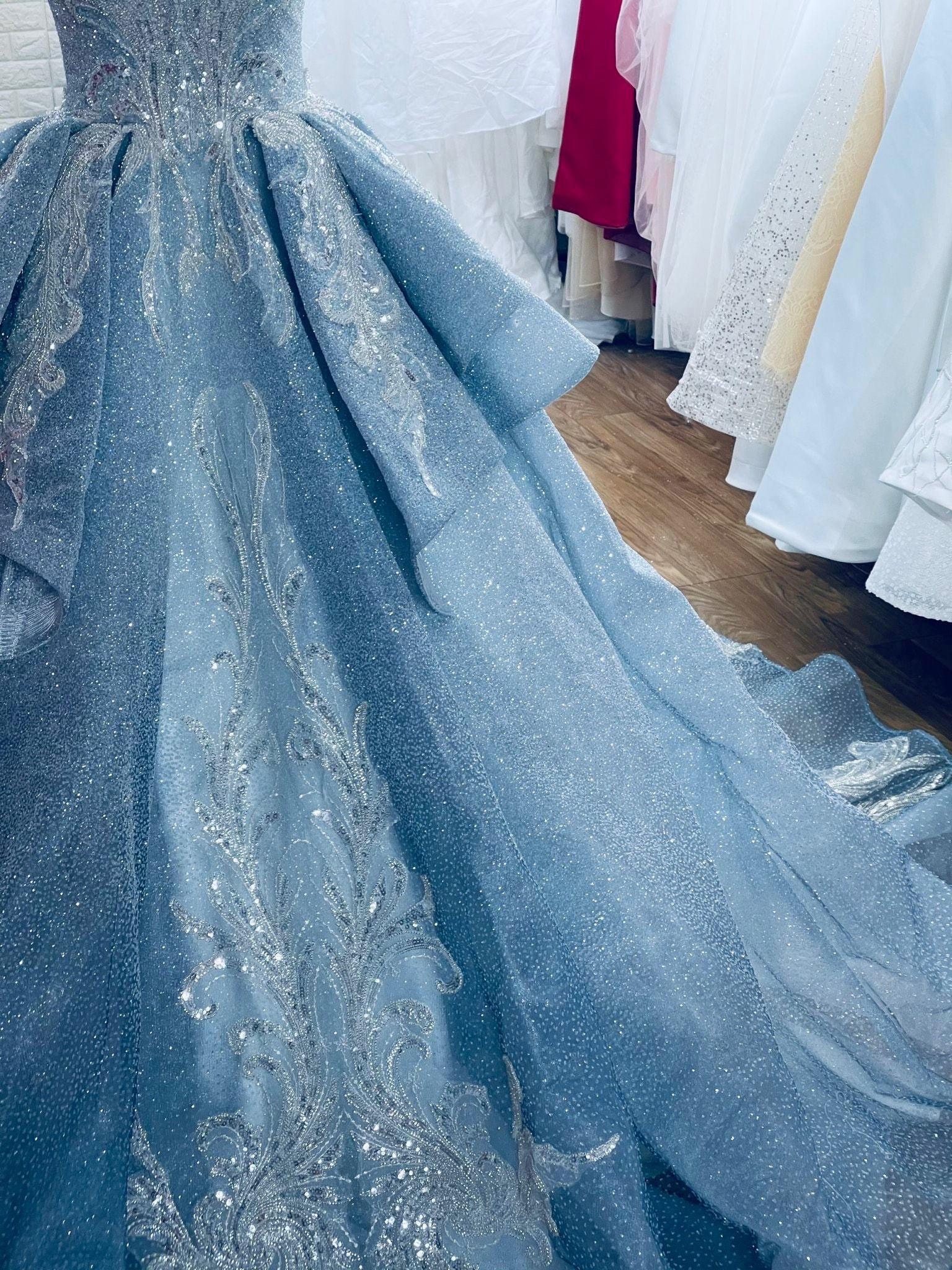 Buy Dark Navy Blue Sequins Embroidered Net Reception Gown Online | Samyakk