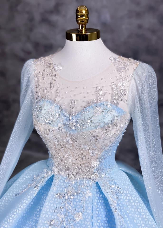 Light blue - ombre blue beaded sparkle ball gown wedding dress with ...