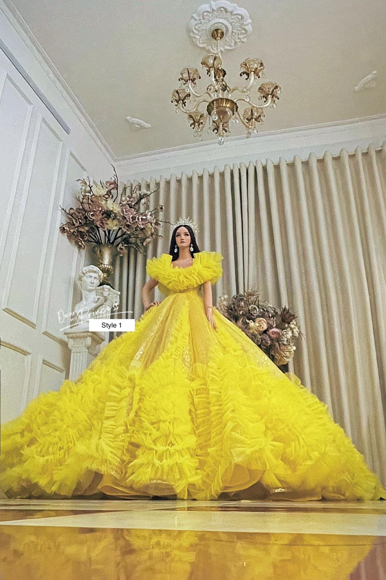 Yellow Embroidered Frill Gown Design by Keerthi Kadire at Pernia's Pop Up  Shop 2024