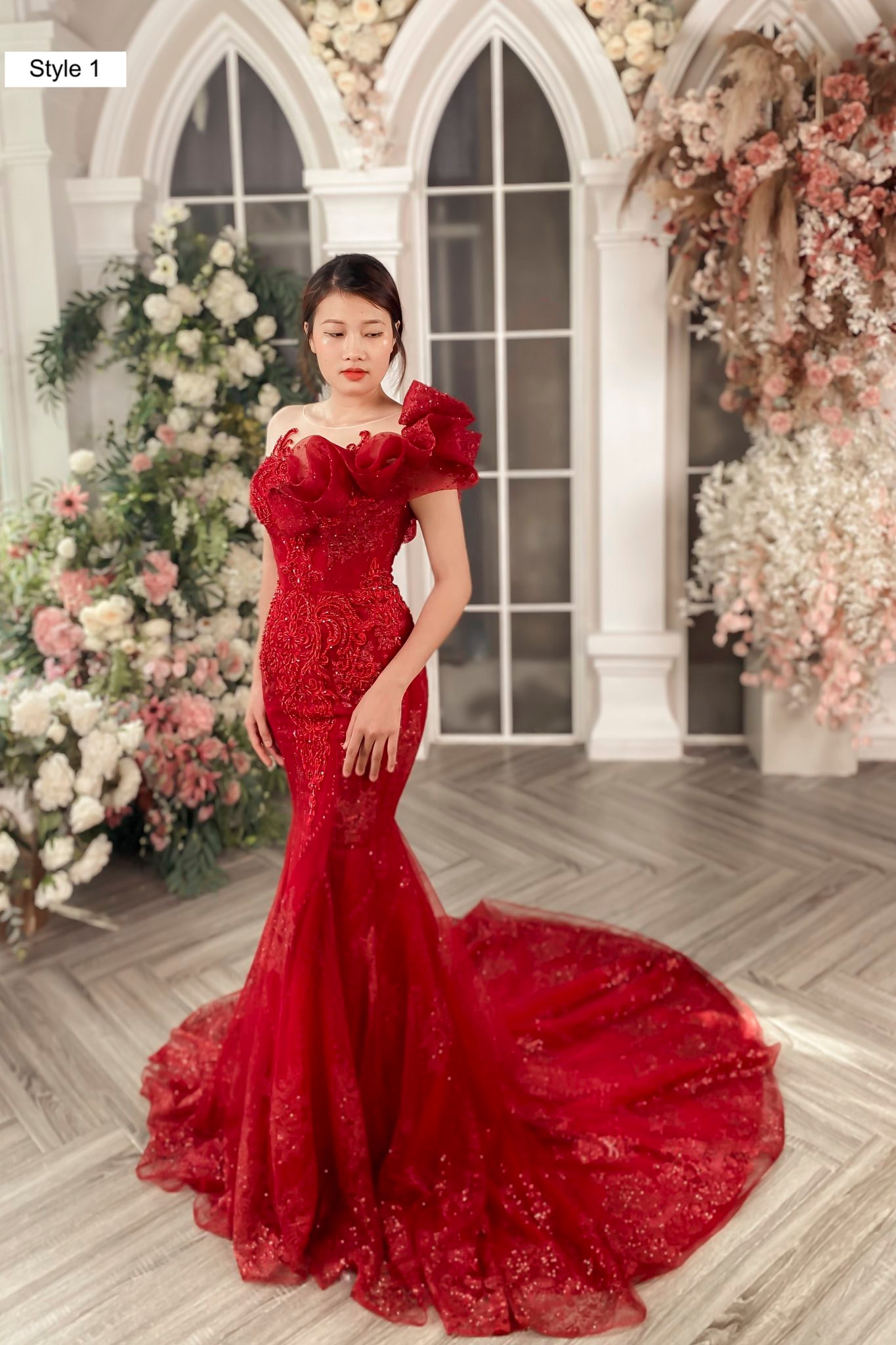 Red Lace Bridal Prom Gown Long Sleeves Mermaid Evening Dresses Wd73 - China  Party Dress and Bridal Dress price | Made-in-China.com