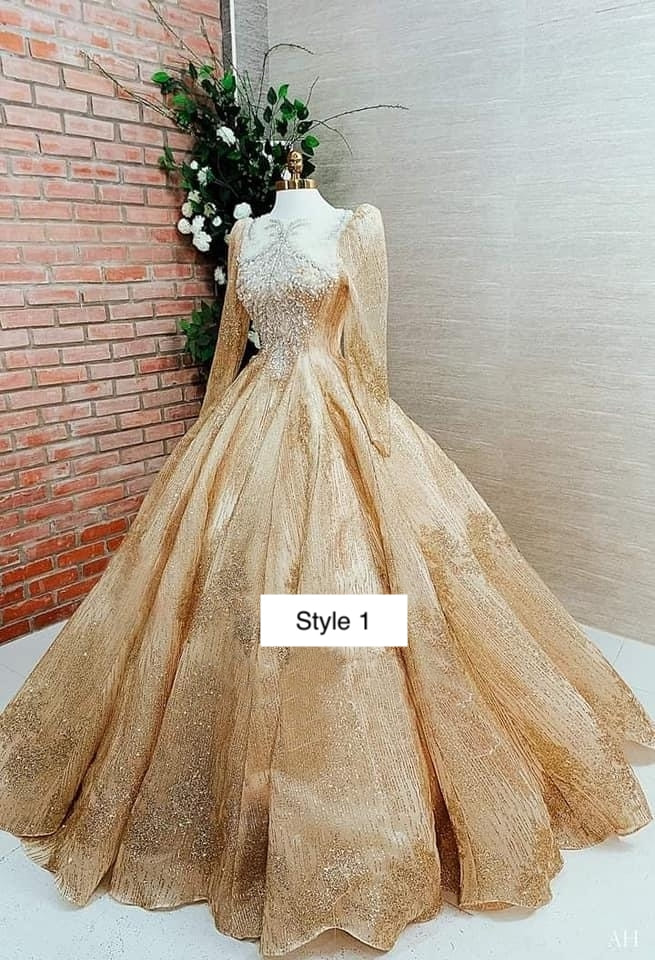 OSTTY - Red Luxury Long Sleeves beads Ball Gown Wedding Dress $1,499.99