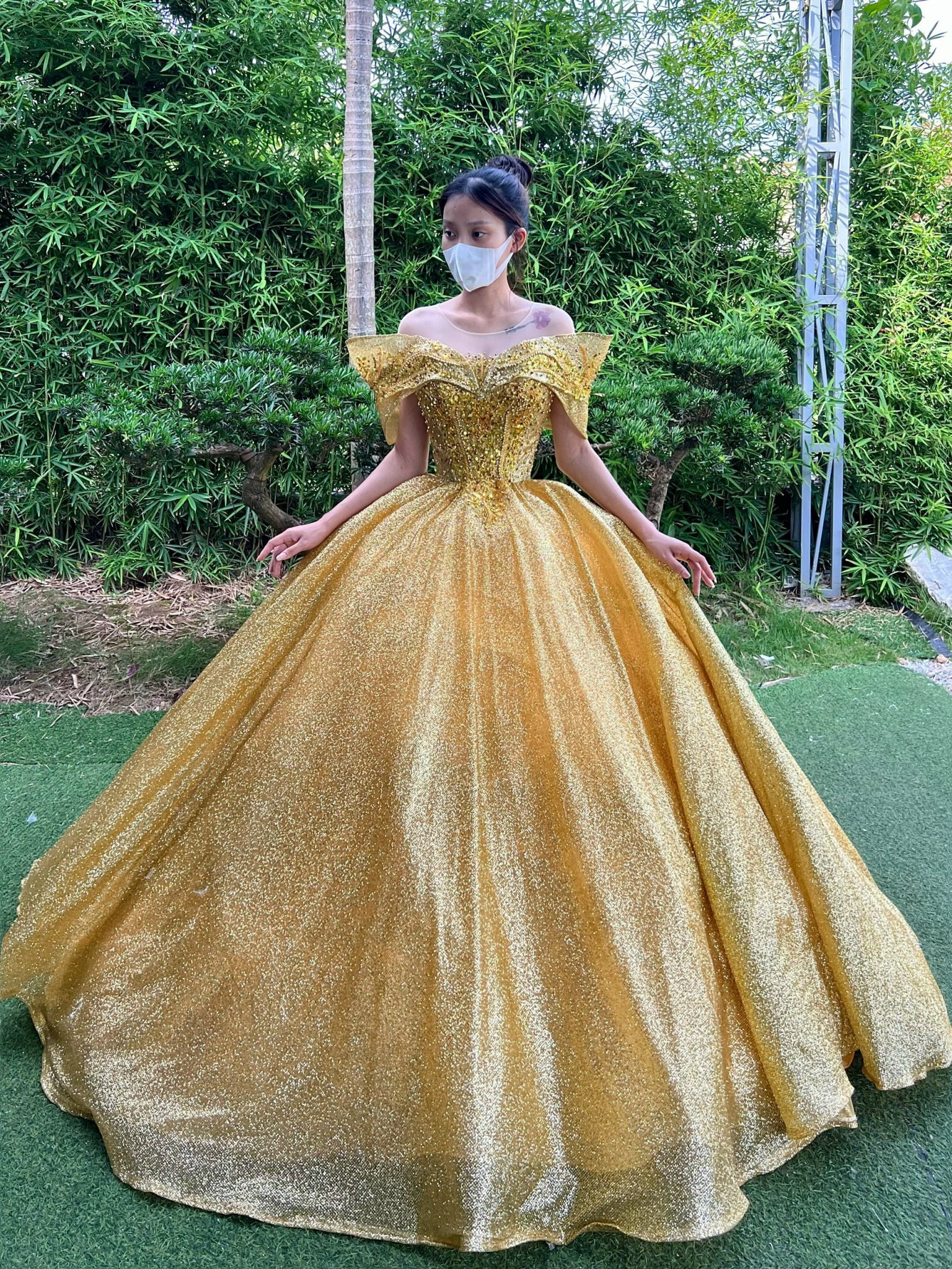Yellow Tulle A-line One Shoulder Lace Prom Dresses MP719 | Musebridals