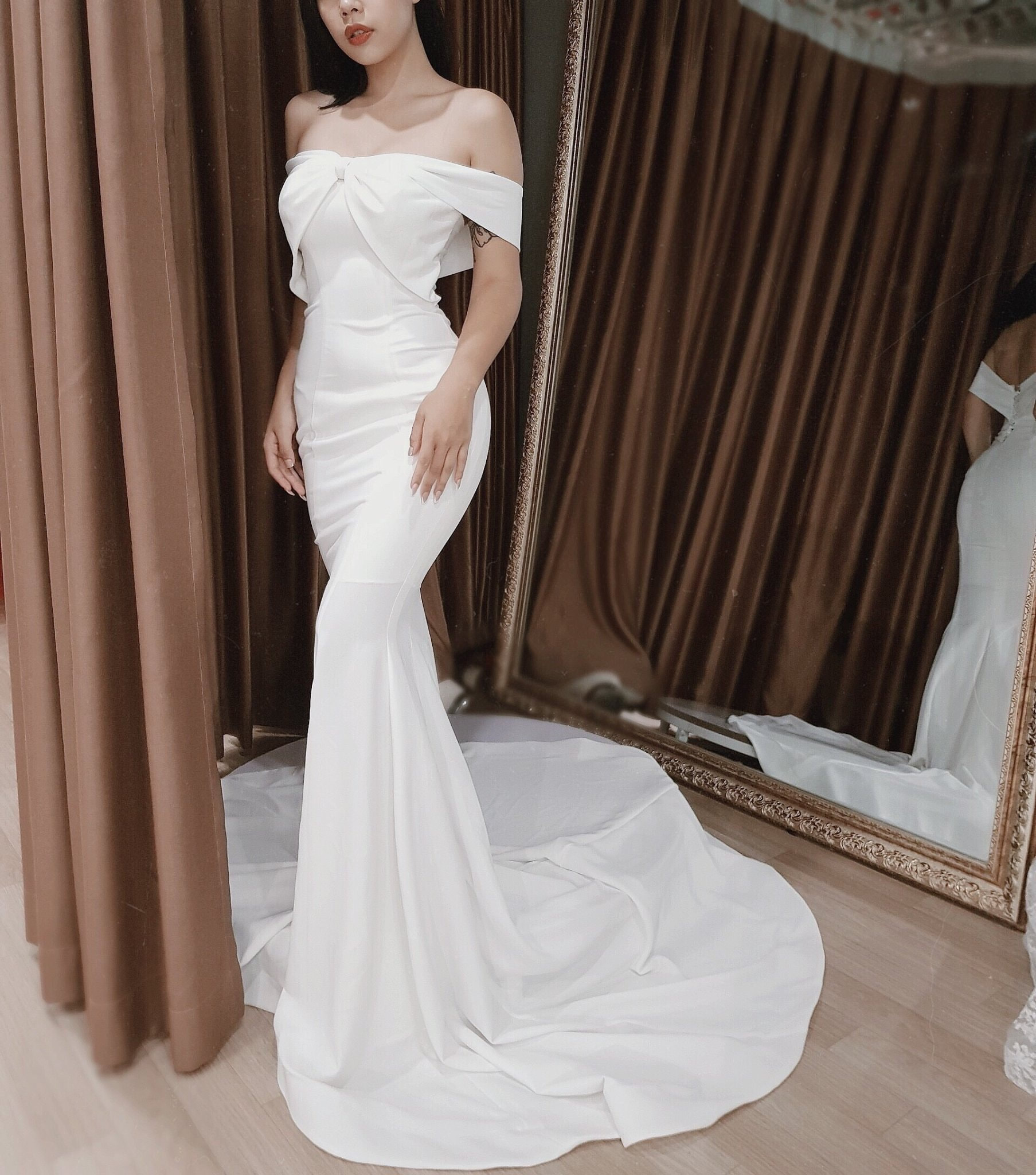 Off the Shoulder Jersey and Satin Draped Gown | Christian Siriano