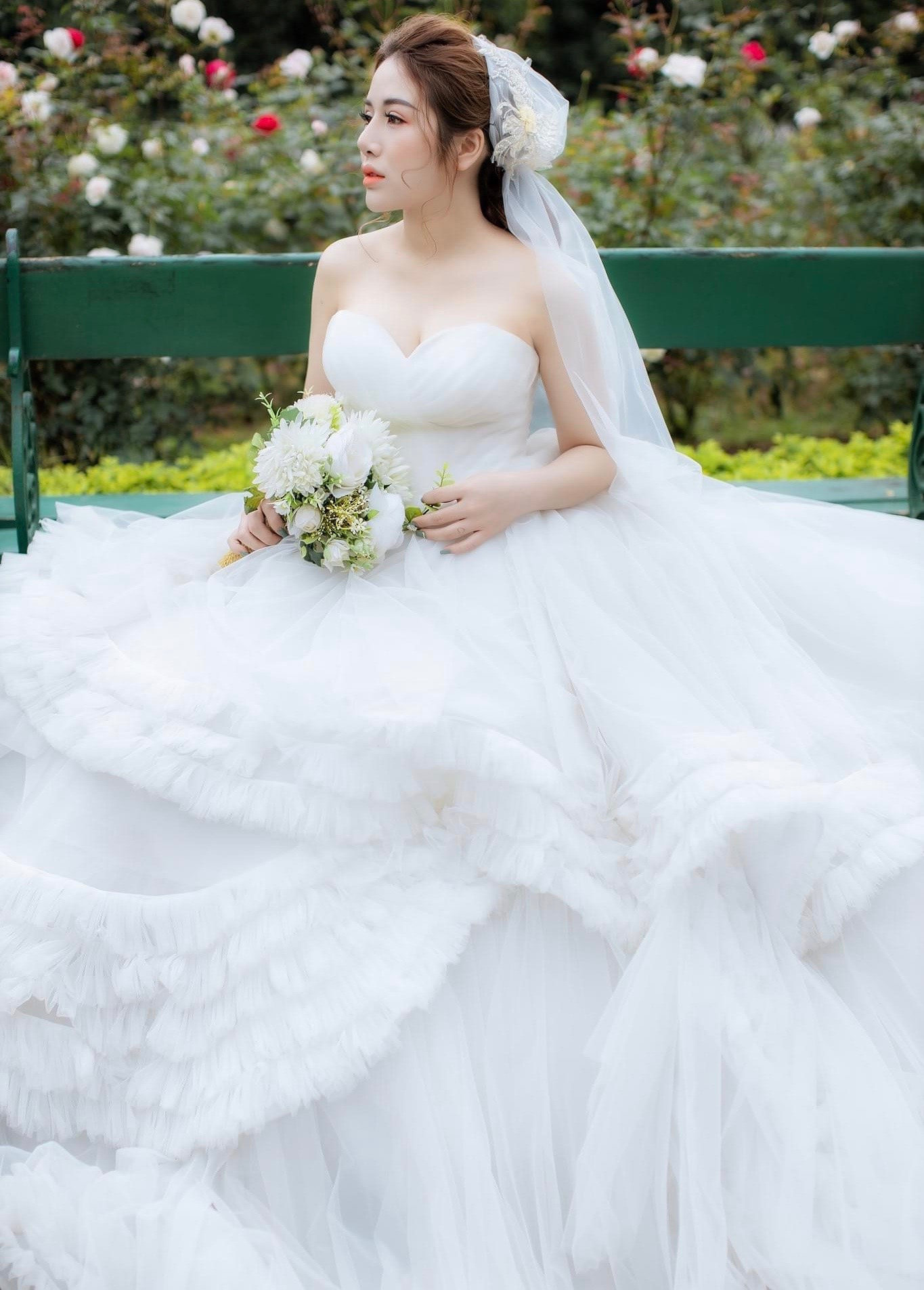 My sister who bought half of the wedding dress rental business decided to  sponsor my wedding dress and I am very grateful (I removed mask because it  was only me and my
