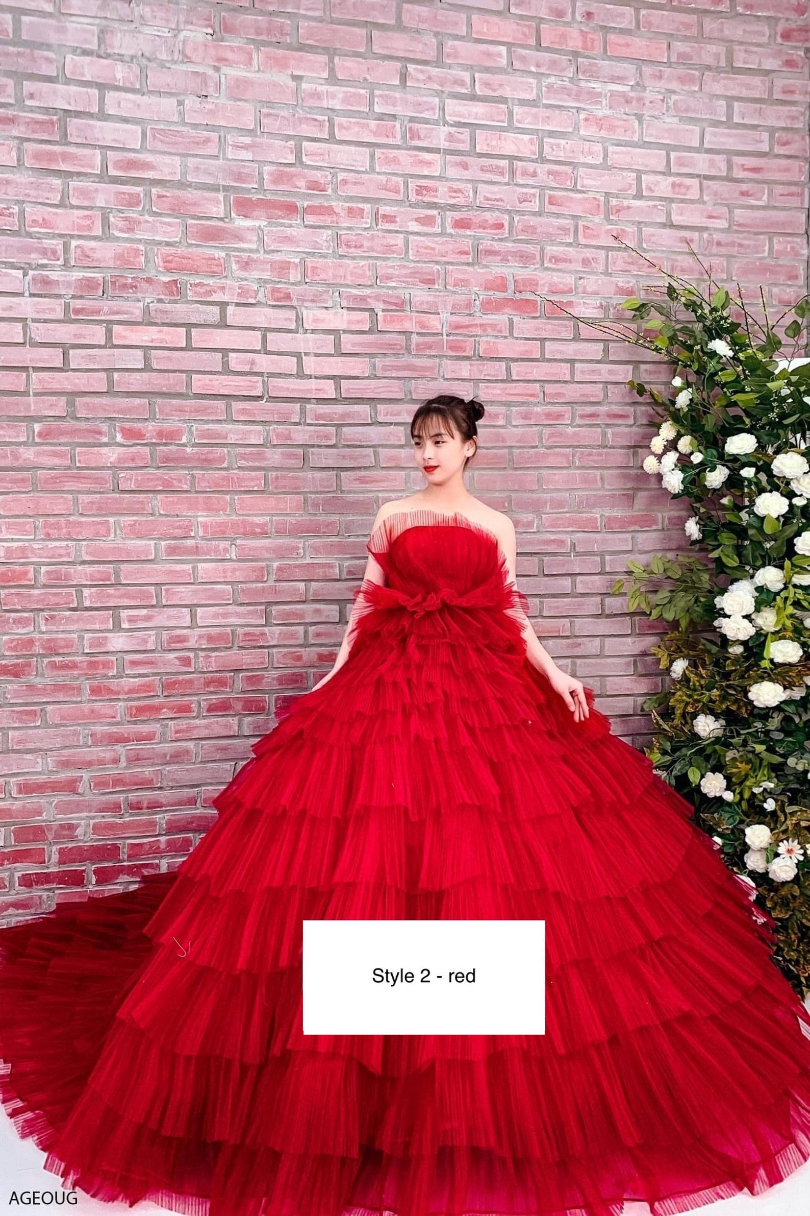 Wedding Dresses Princess V Neck Ball Gown Red Prom Dress