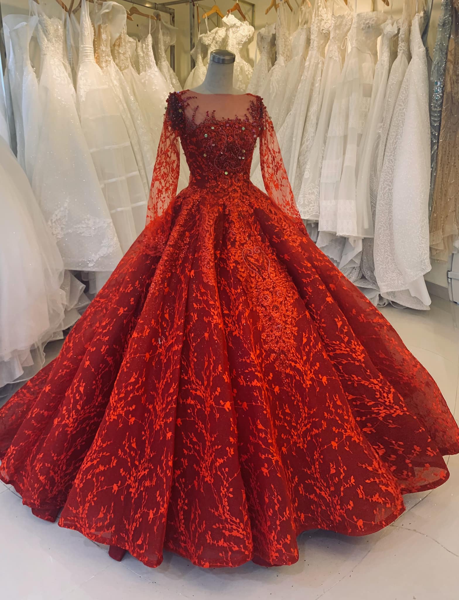 Shop Now Designer Wedding Gowns Hot Red Color Partywear Gown – Lady India