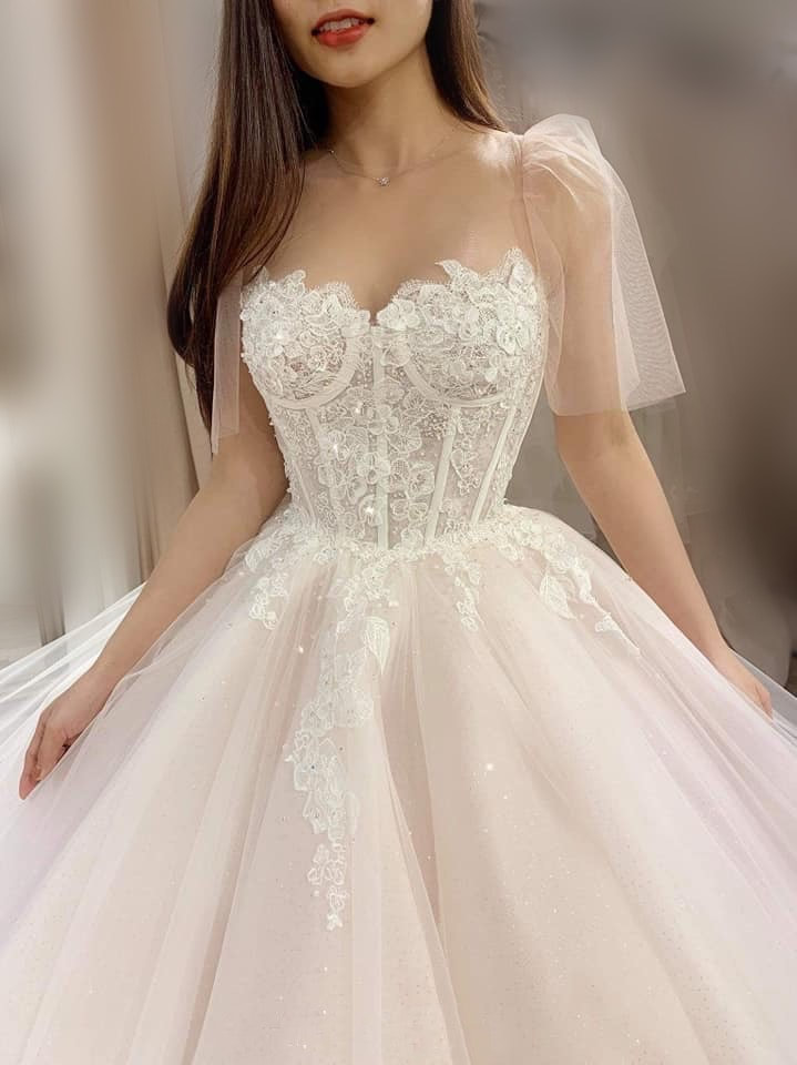 French lace ball gown wedding dress