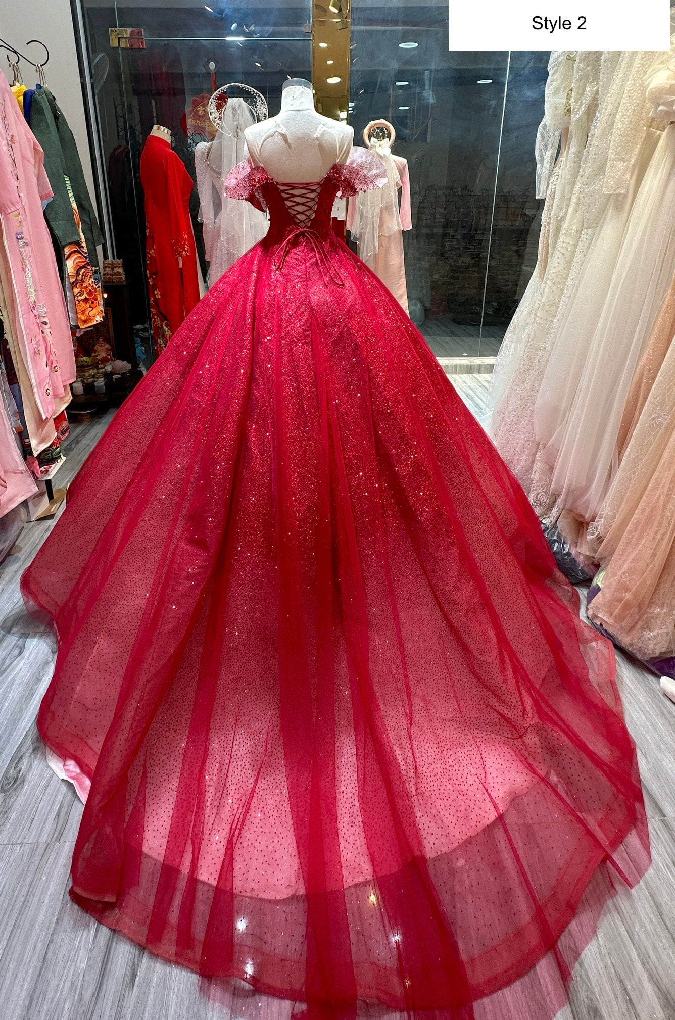 Ball Gown Off The Shoulder Red Tulle Wedding Dress | Red ball gowns, Red  wedding gowns, Gowns