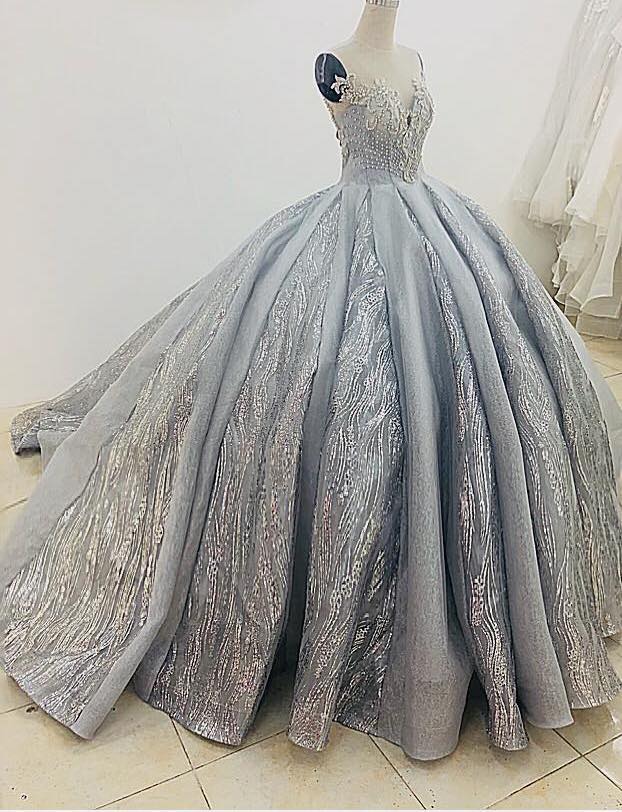 Splendid sleeveless grey ball gown wedding/prom dress with glitter ...