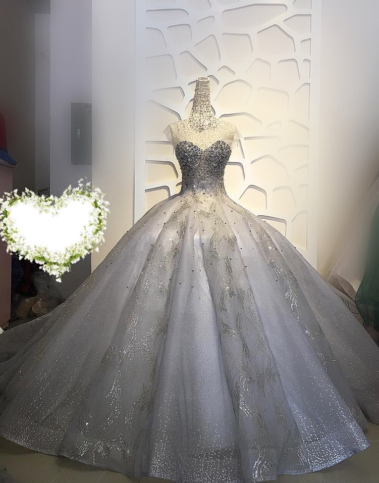 Silver Grey Strapless Occasion Prom Dress Wedding Dress