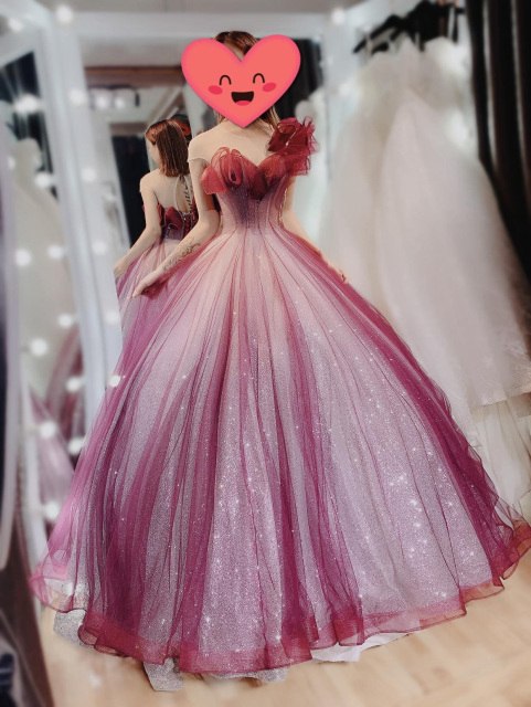 Wine or dark plum ruffled neck sparkle ball gown wedding dress with ...