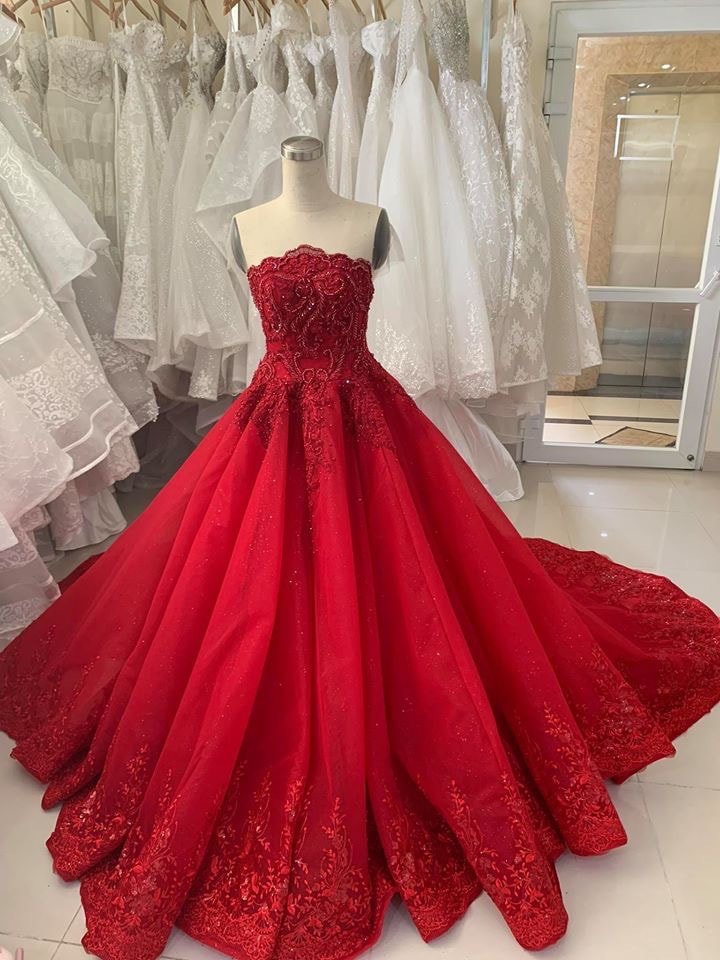 Unconventional Dark Red Bridal Ball Gown Colorful Wedding Dress Full  Classic Long Sleeve 3d Flowers Illusion Neckline Full Aline Ball Gown - Etsy