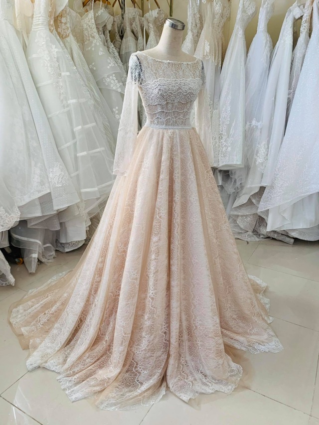 Long sleeves lace boho crochet a-line wedding dress - various styles ...
