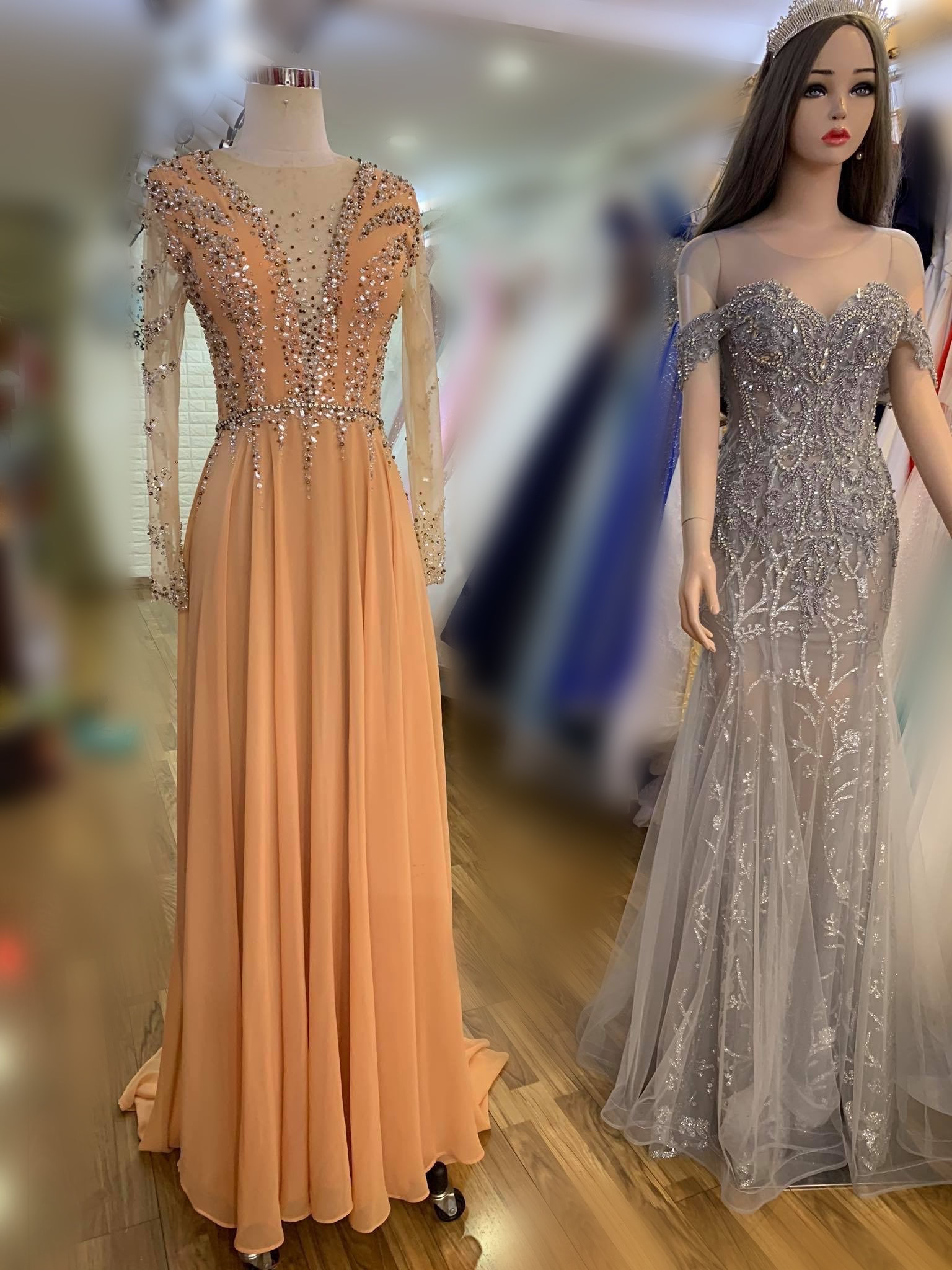 Honour Gold Evening Gown with Sleeves – CaeliNYC