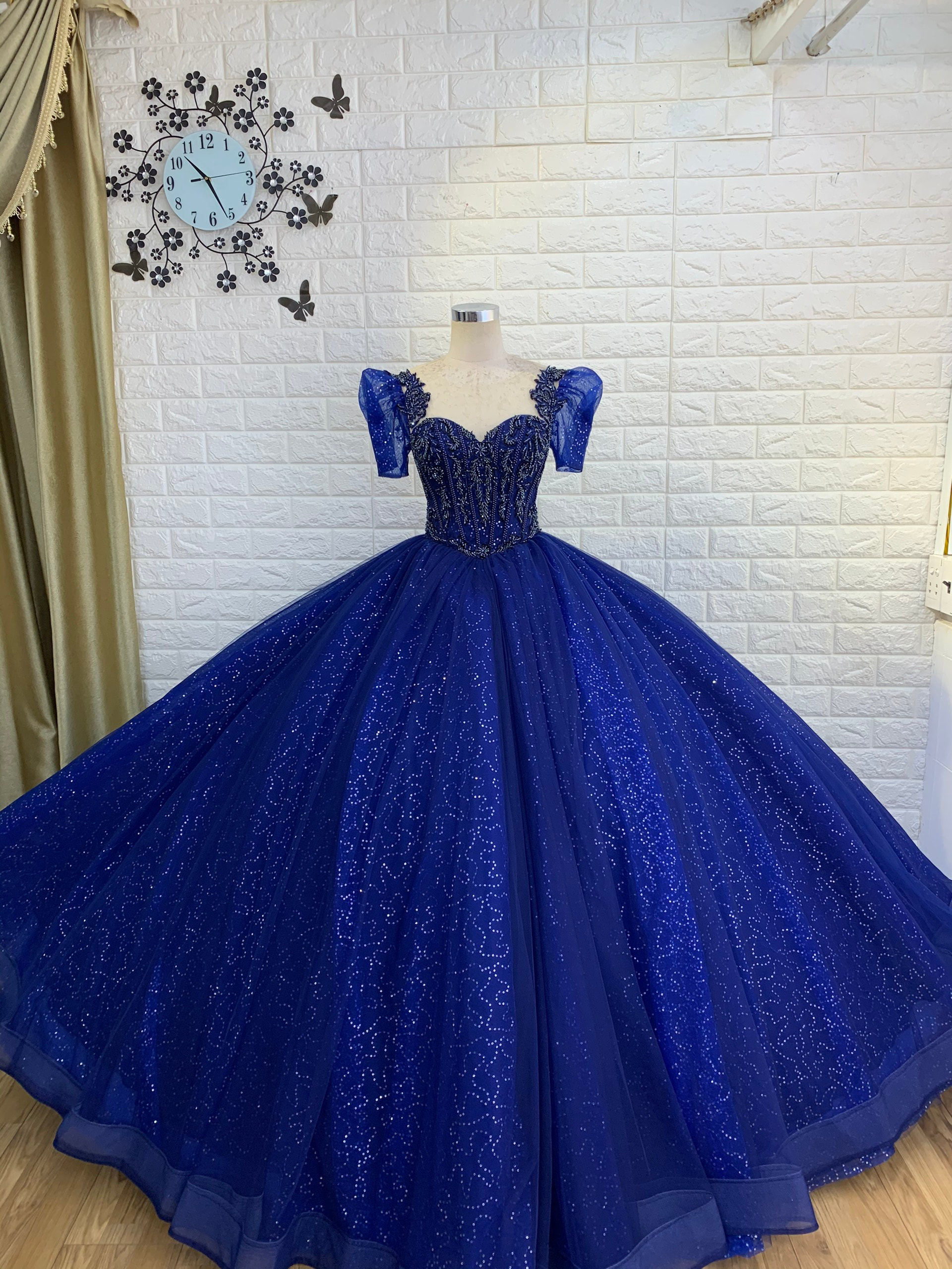 Blue A-Line Tulle Long Prom Dress, Blue Formal Sweet 16 Dress – shopluu