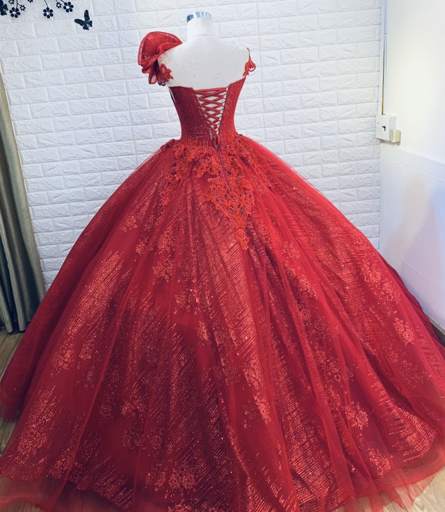 Various styles - Red beaded sparkle ball gown wedding dress with ...