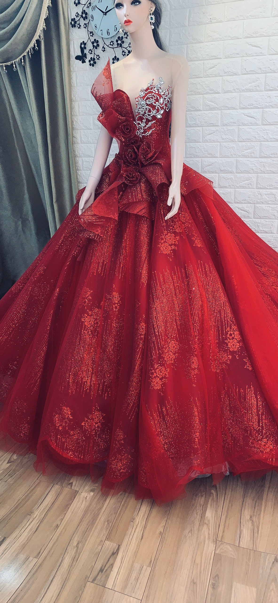 ELEGANT RED BARBIE GOWN WITH FULL SLEEVES - Women - 1740366367