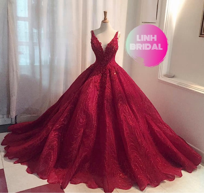 Powerful red sleeveless or cap sleeves sparkle beaded ball gown wedding ...