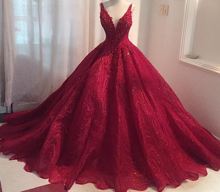 Powerful red sleeveless or cap sleeves sparkle beaded ball gown wedding ...