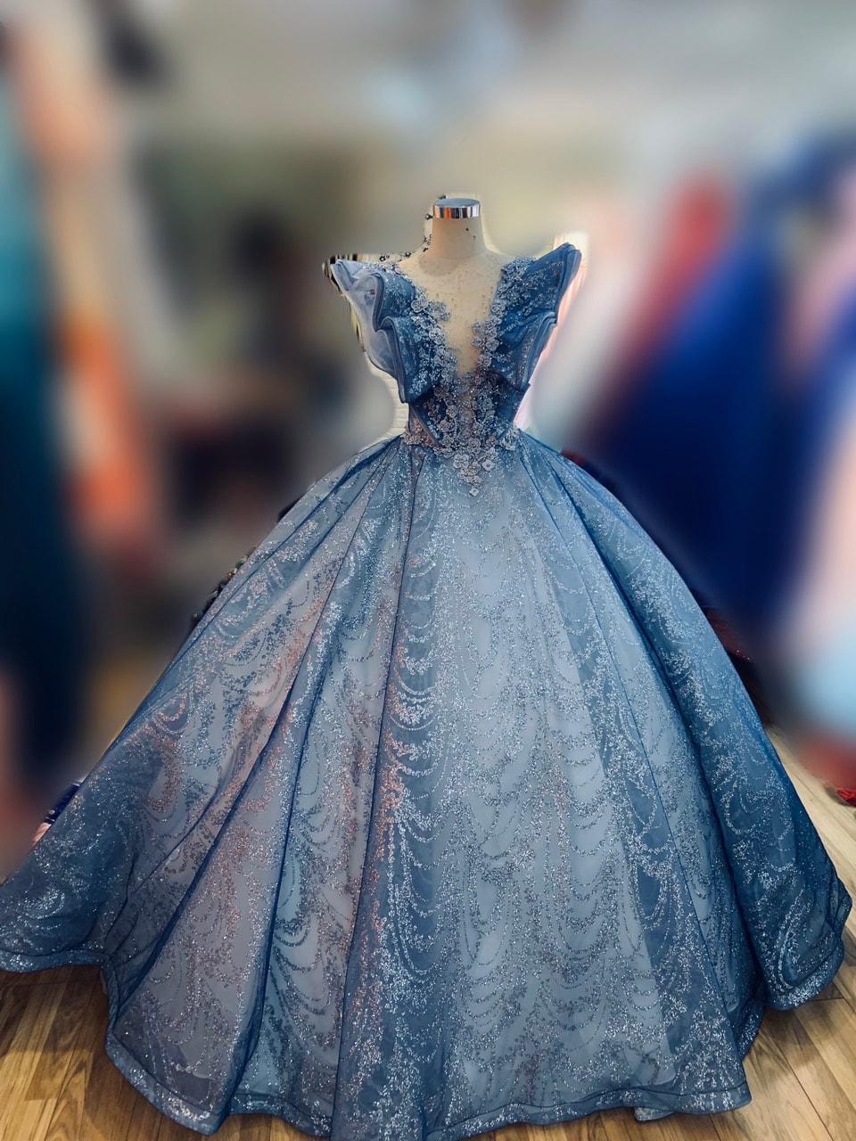 Luxury Ocean Blue Lace Ball Gown With Rhinestone Embellishments And Crystal  Applique Off Shoulder Pageant Evening Gowns For Engagement Or Special  Occasions From Xzy1984316, $542.72 | DHgate.Com