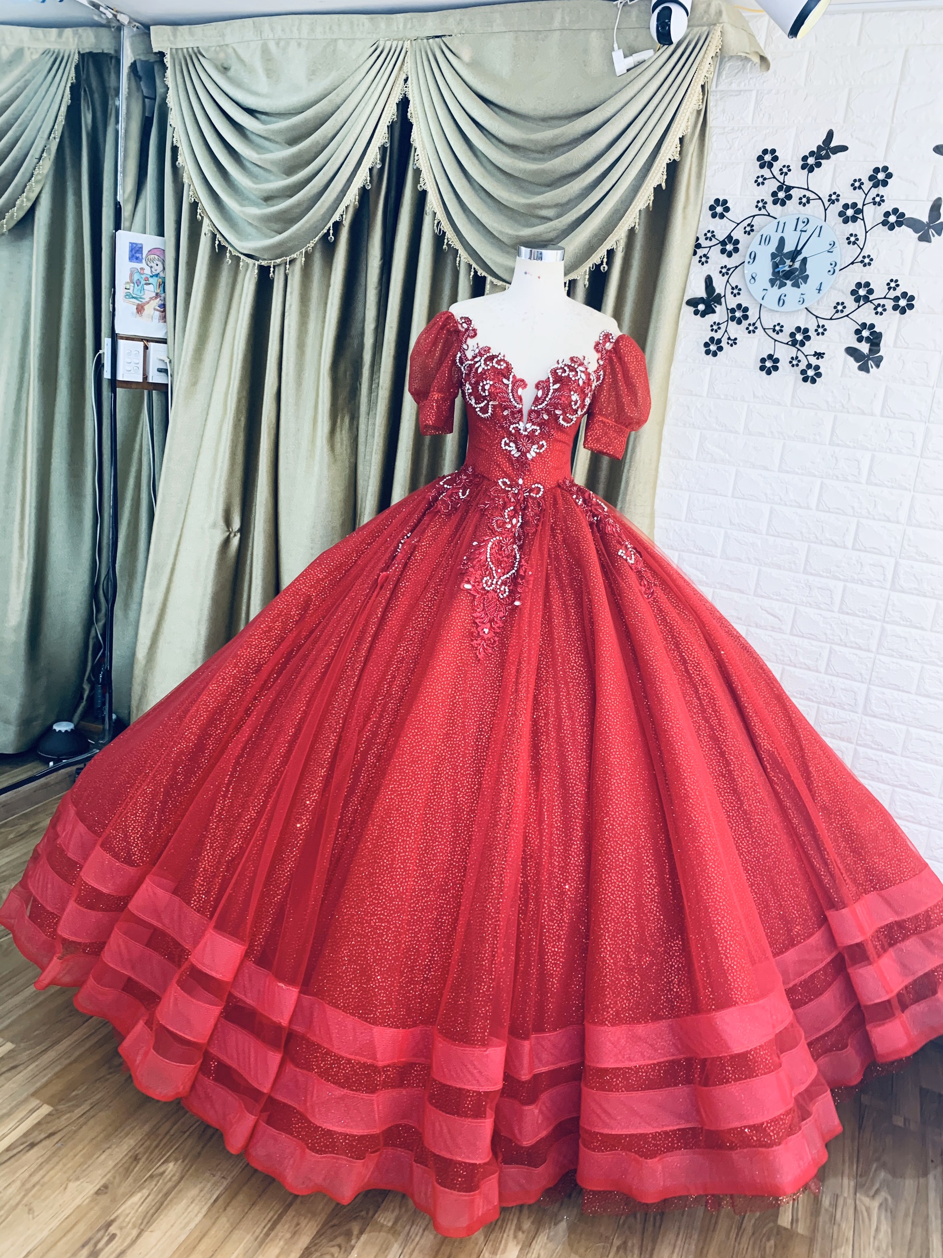 red short ball gown
