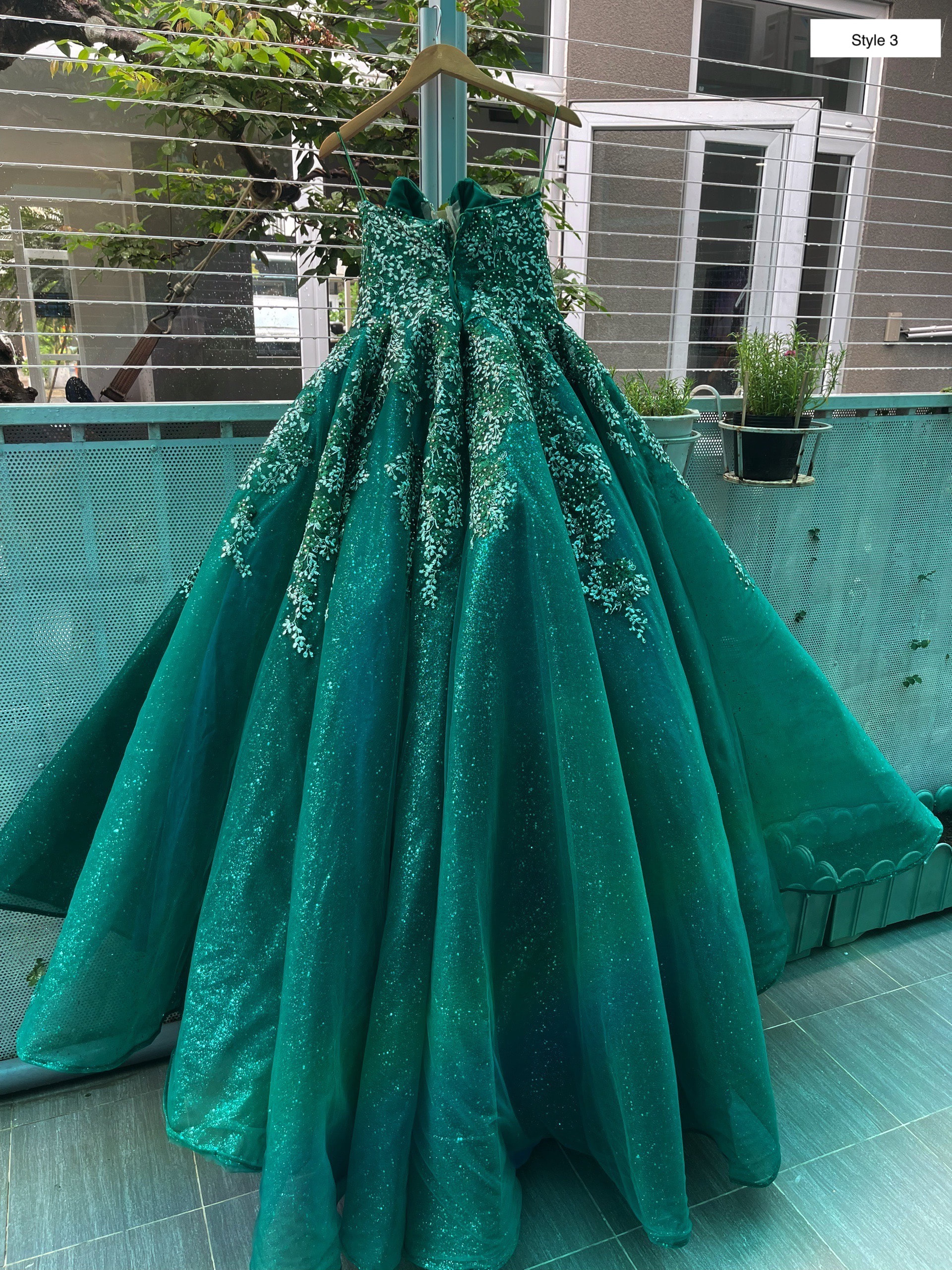 Forest fairy wedding dress in emerald green with detachable train • Offbeat  Wed (was Offbeat Bride)