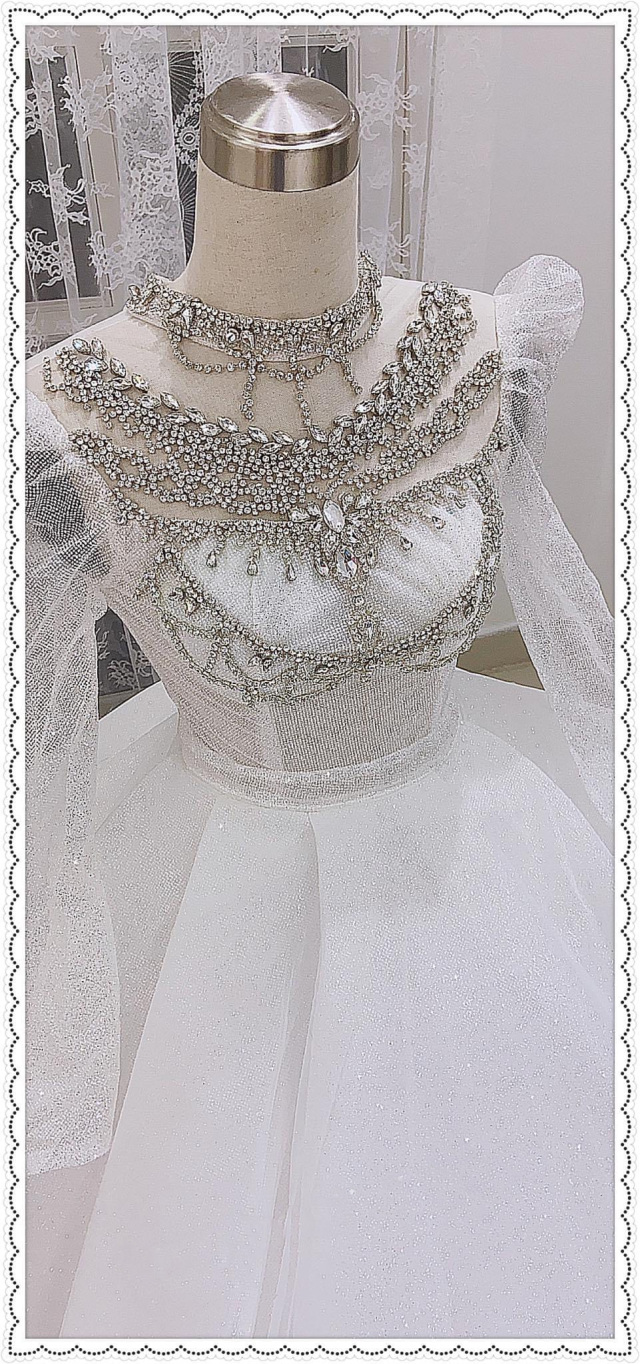 Chic princess long sleeves beaded sparkle crystals white wedding ball ...