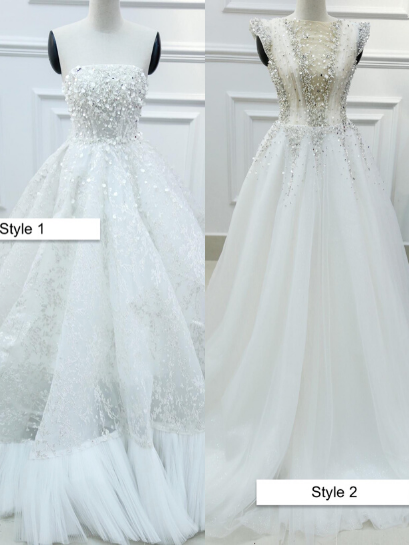 Stylish beaded sparkly sleeveless white A-line wedding dress - various ...