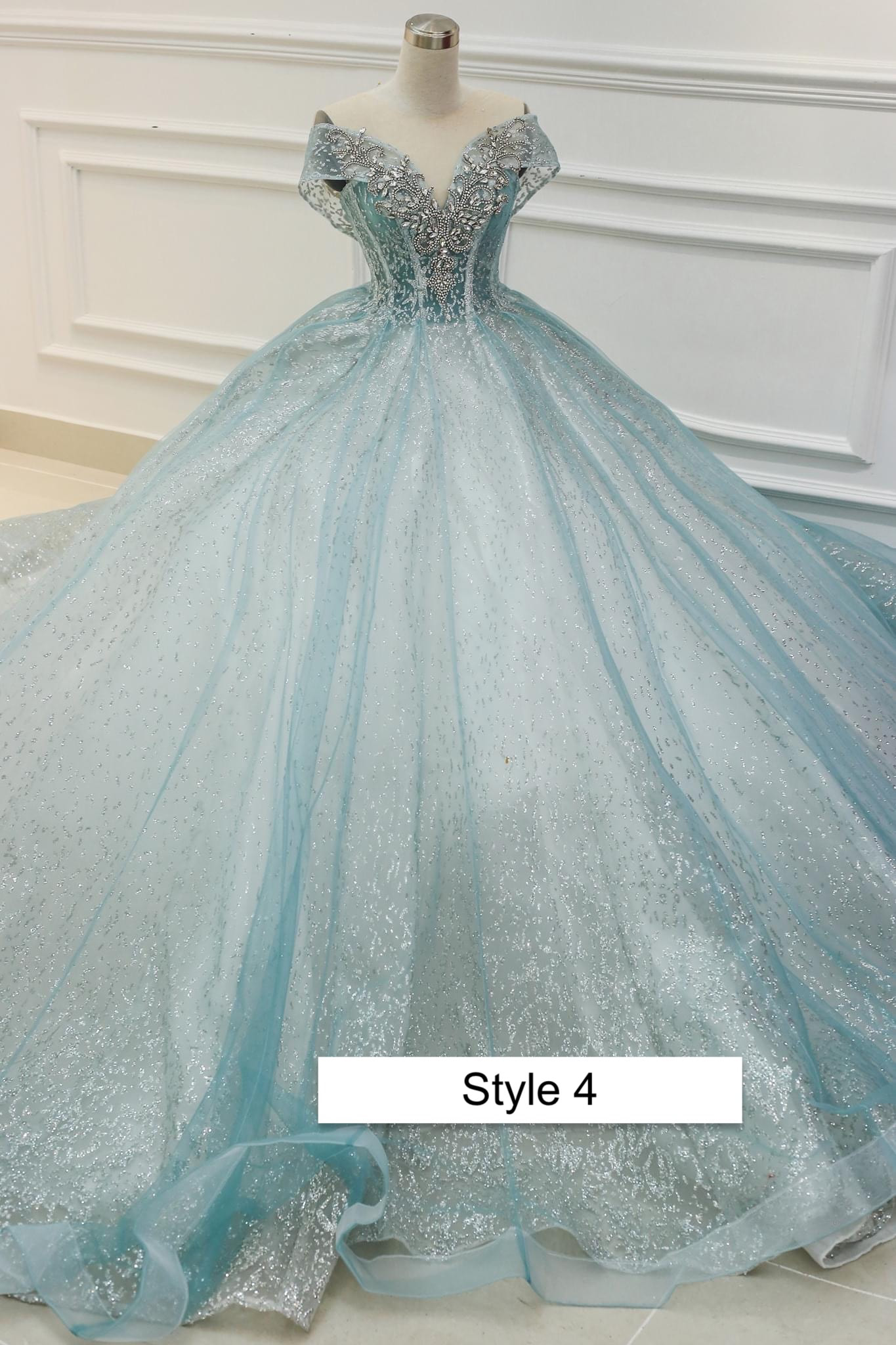 Sparkly Silver Blue Ball Gown Prom Dresses Princess Quince Dress FD198 –  Viniodress