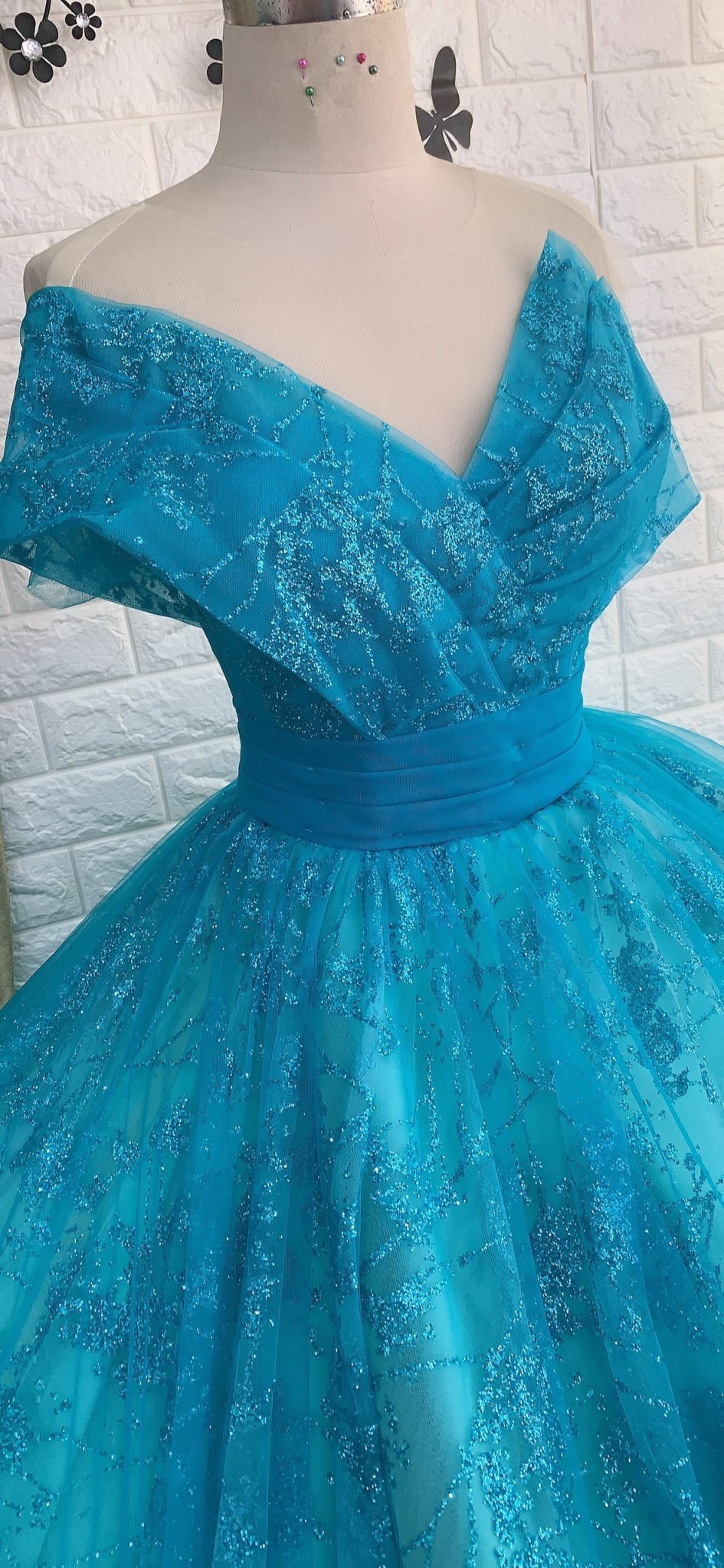 Aqua blue/turquoise sparkle princess ball gown wedding dress with ...