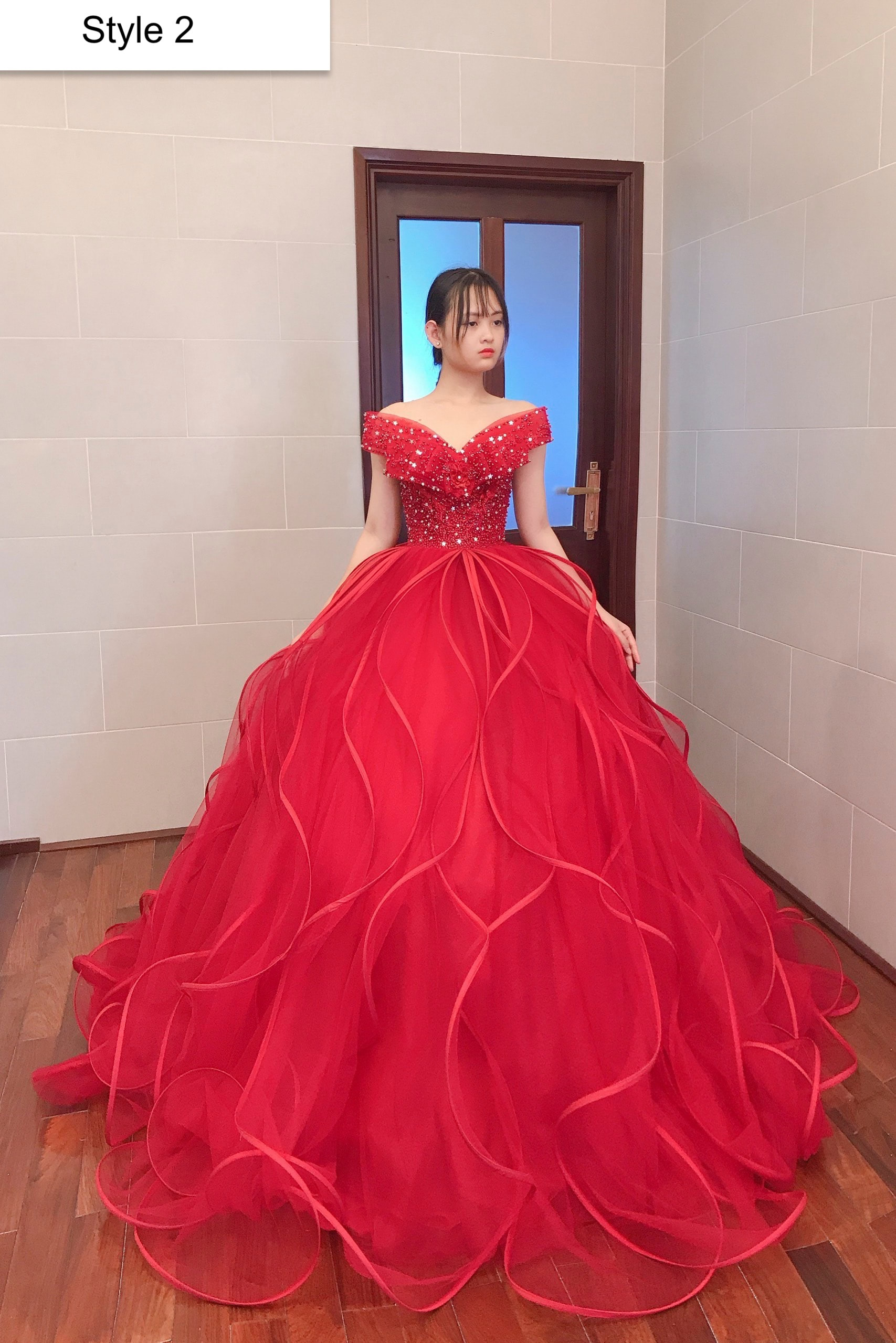 red princess ball gown