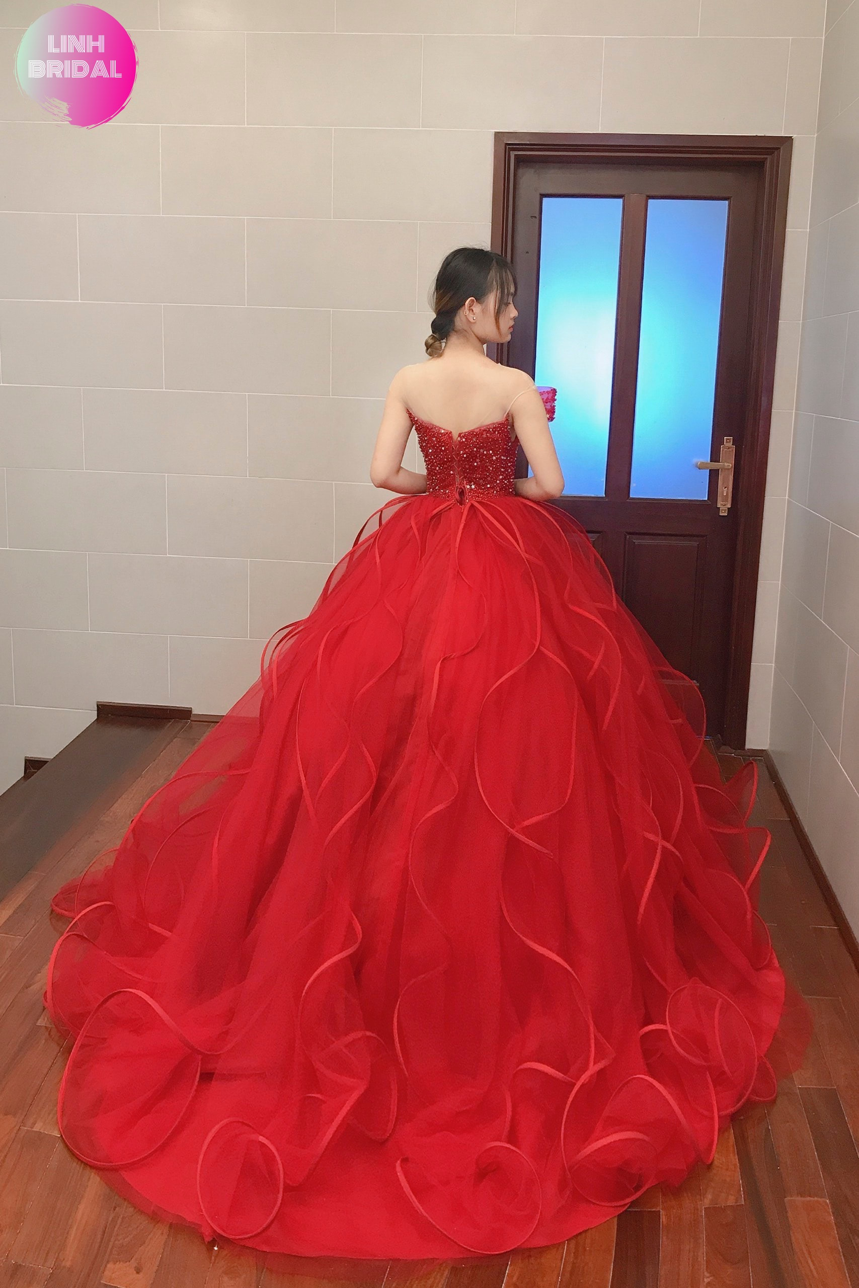 Flounce red princess tulle ball gown ...