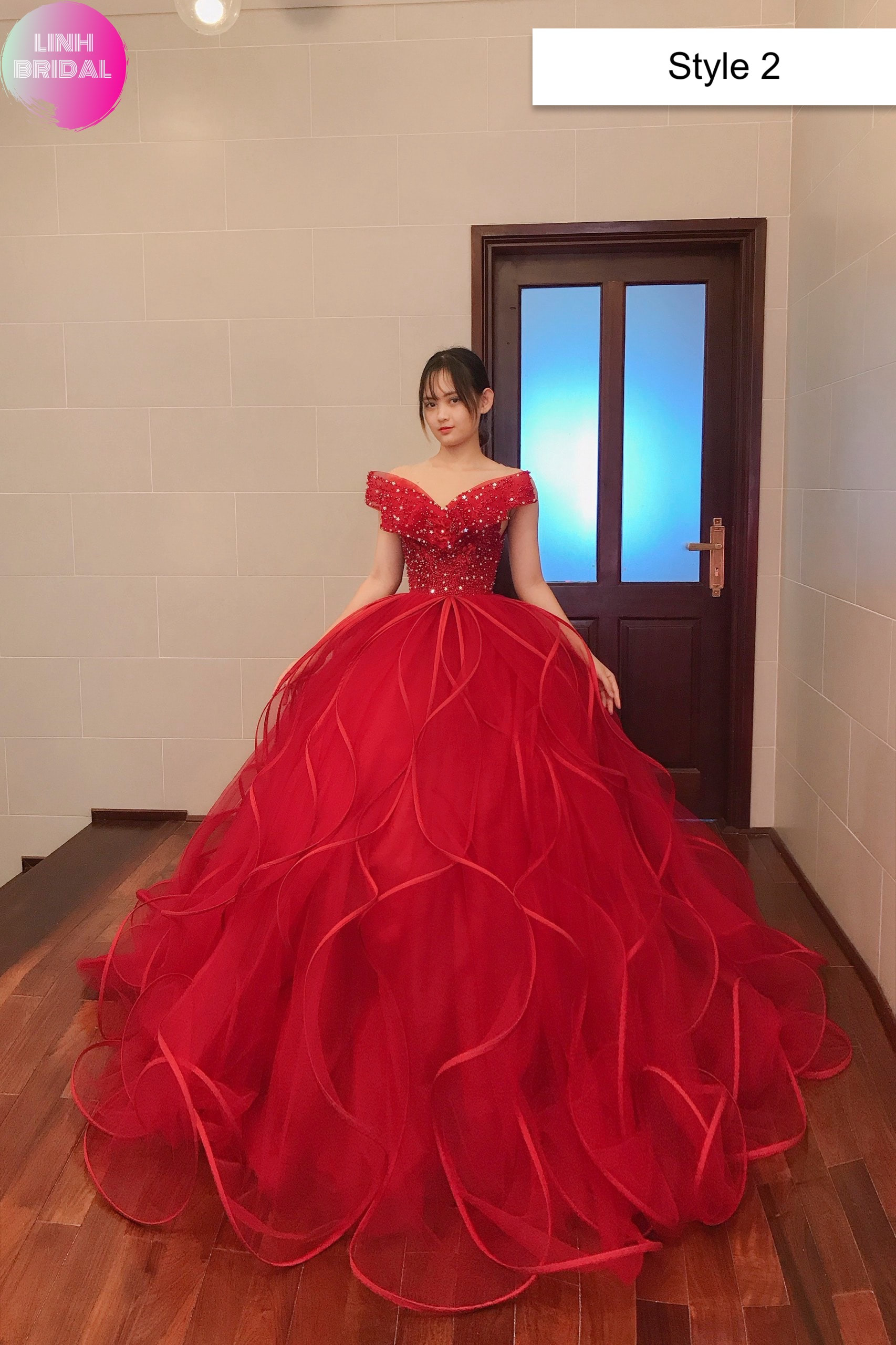Flounce red princess tulle ball gown ...