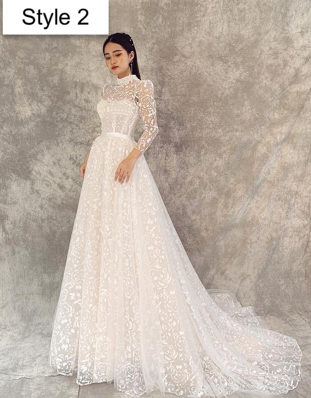 Feminine floral lace white A-line wedding dress - various styles