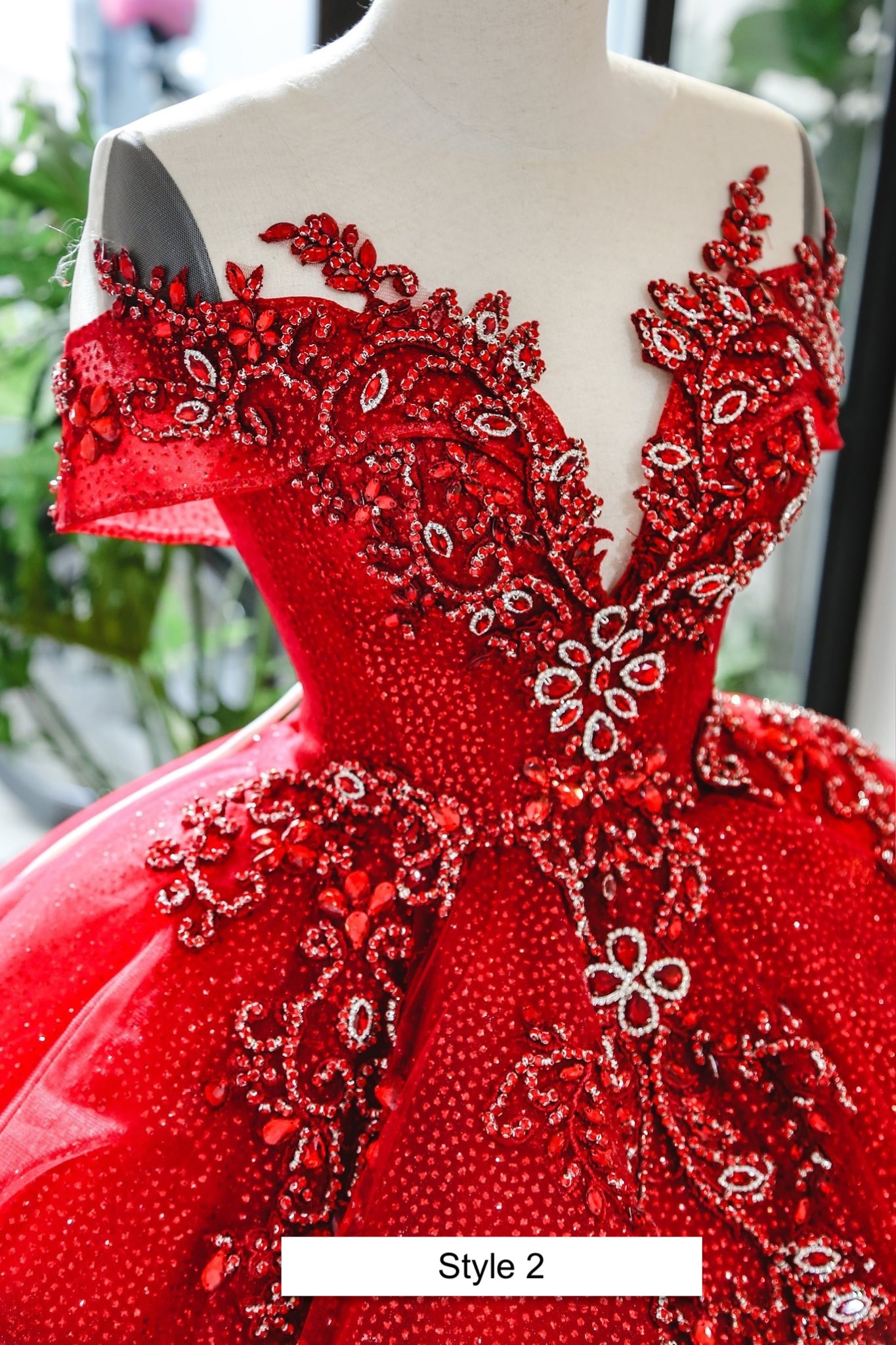 Lady in red - Queen style sleeves red sparkle ball gown wedding dress ...