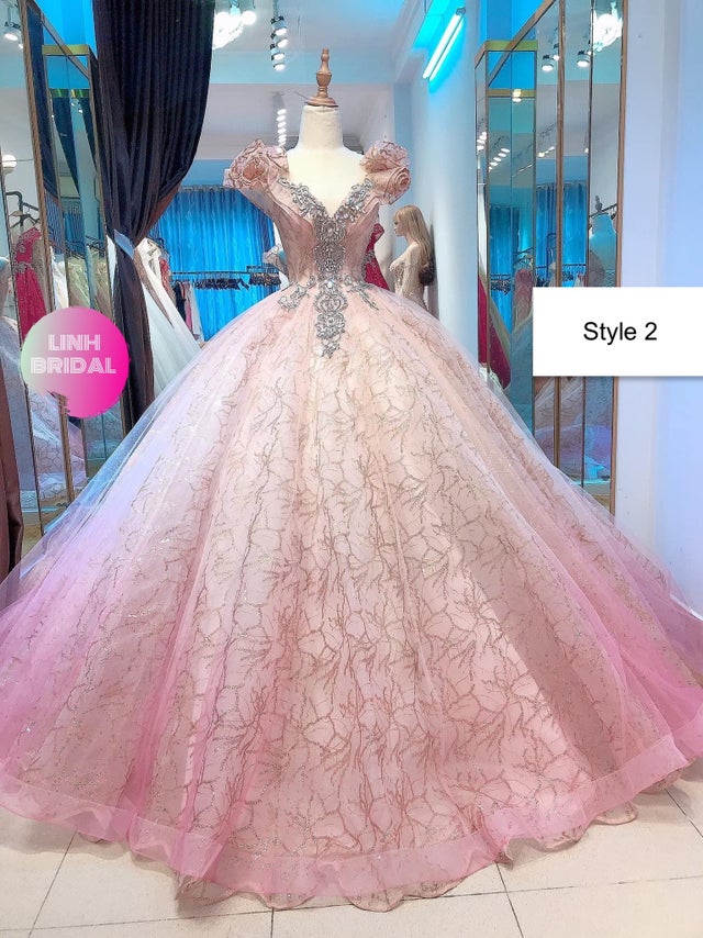 Pretty princess ombre pink beaded bodice sparkle ball gown wedding