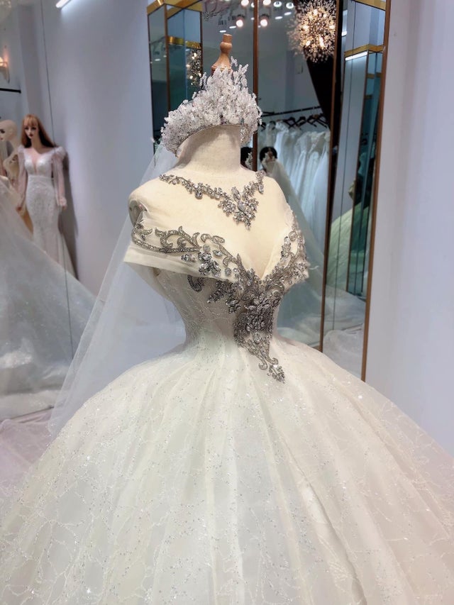 Luxury white queen style sleeves sparkle beaded bodice ballgown wedding