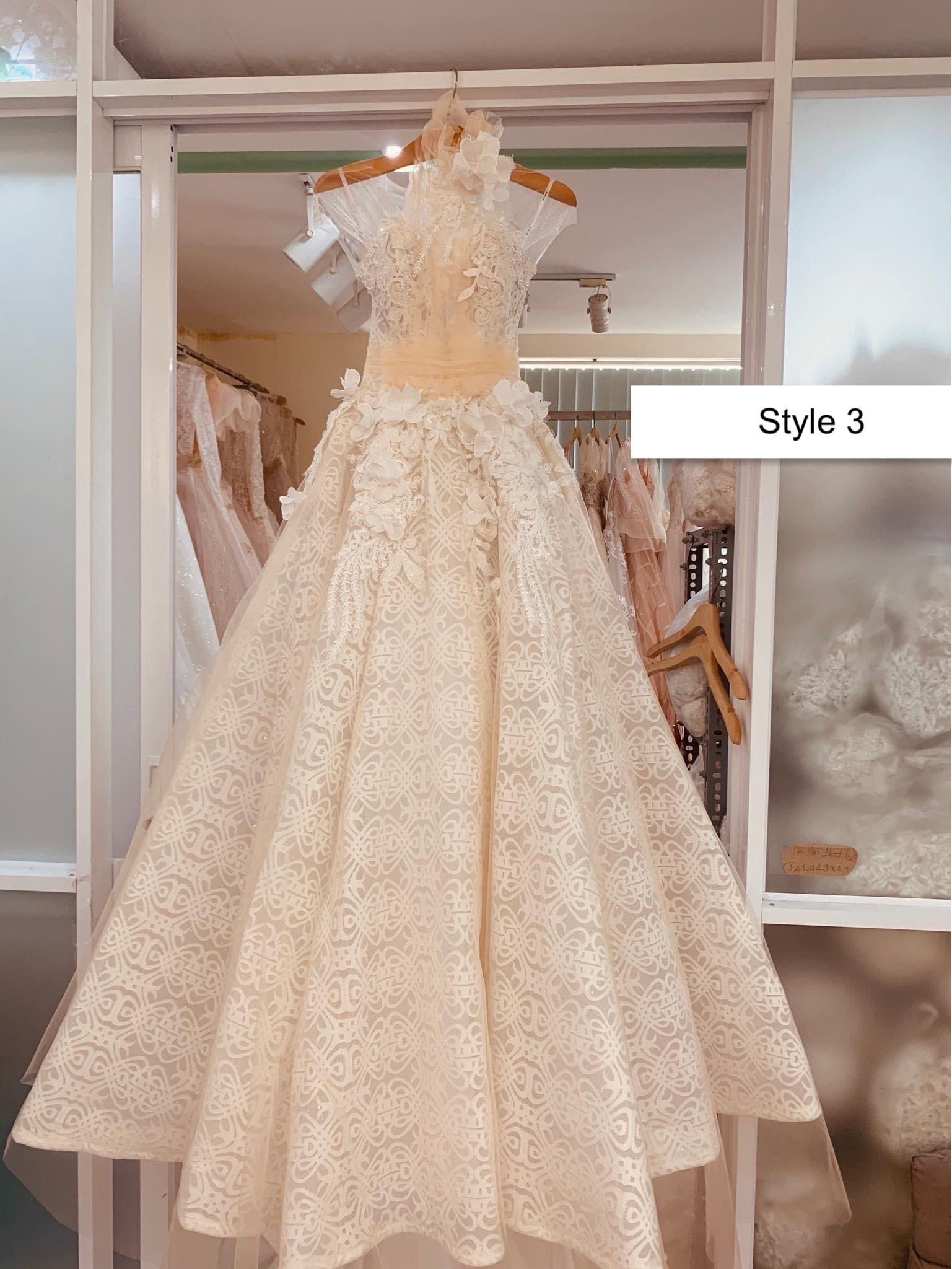 Nude cream/beige/champagne lace outdoor ball gown wedding dress ...