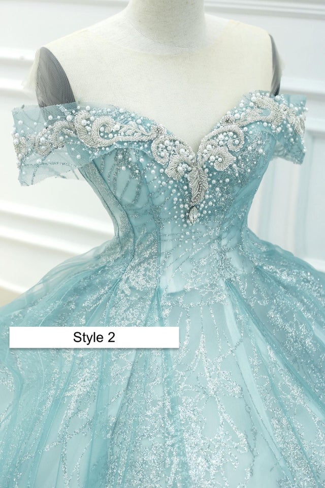 Aqua blue - mint blue - sky blue beaded sparkle ball gown wedding dress ...