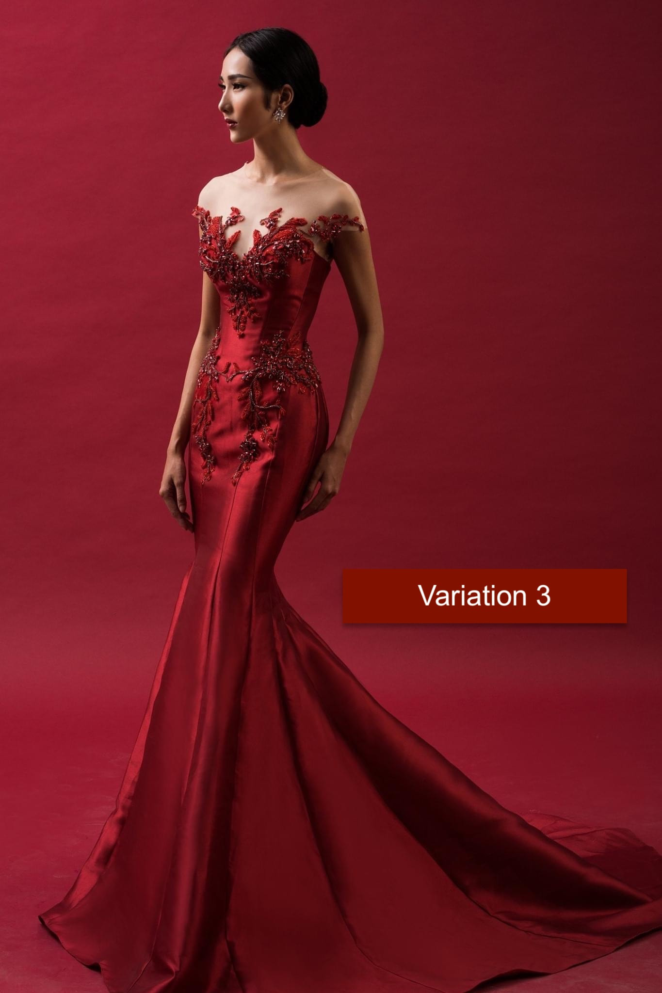 Sexy red (or white) beaded satin trumpet wedding/evening dress