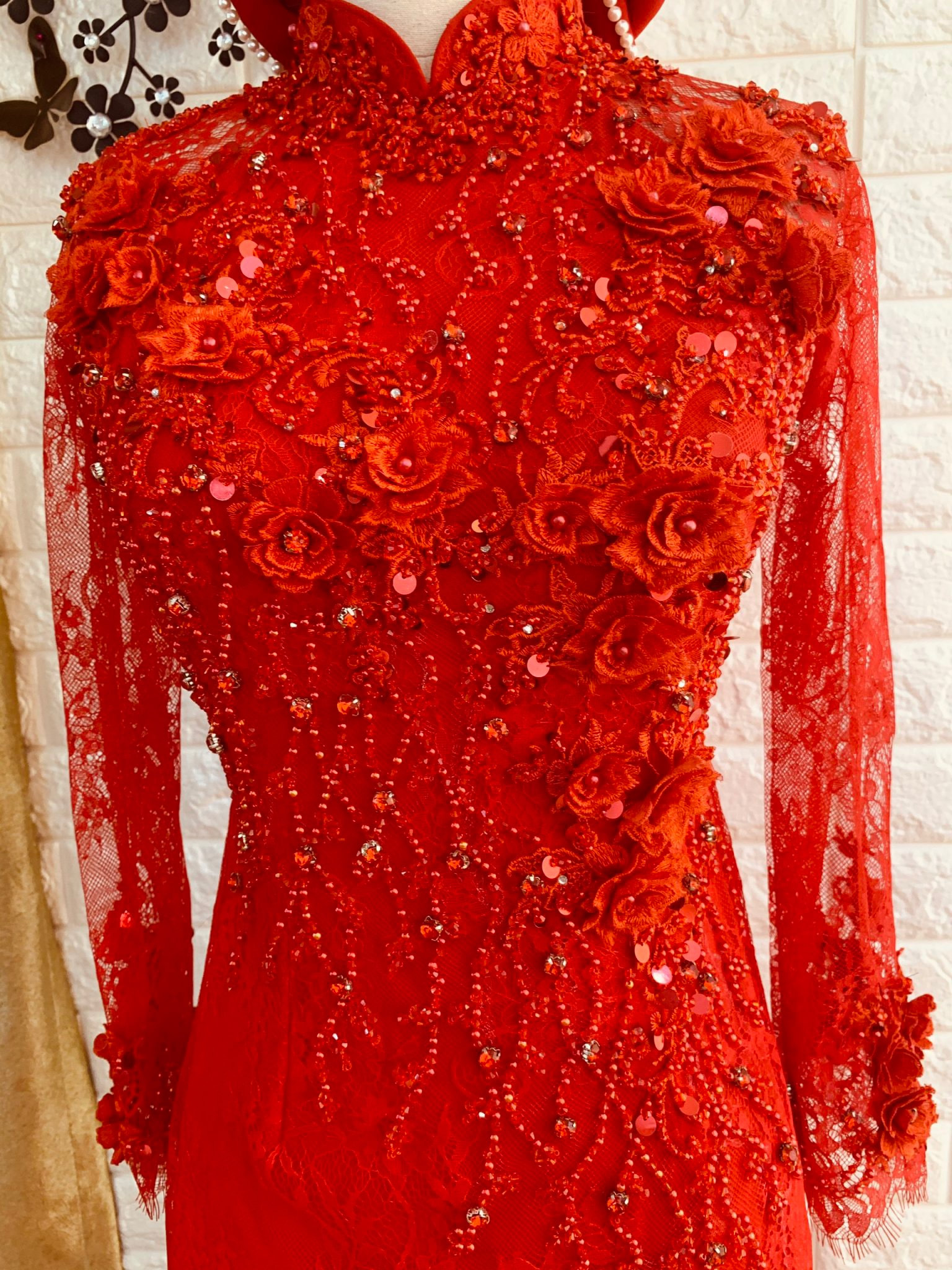 Various styles - Traditional red lace Vietnamese Wedding Ao Dai with ...