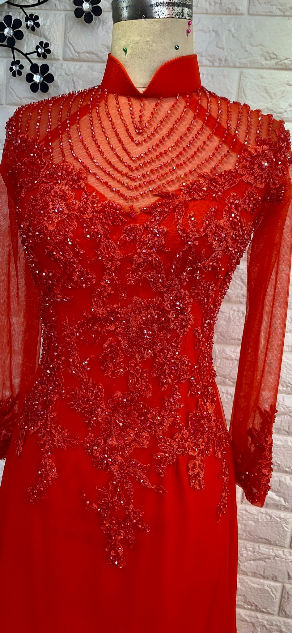 Various styles - Traditional red lace Vietnamese Wedding Ao Dai with ...