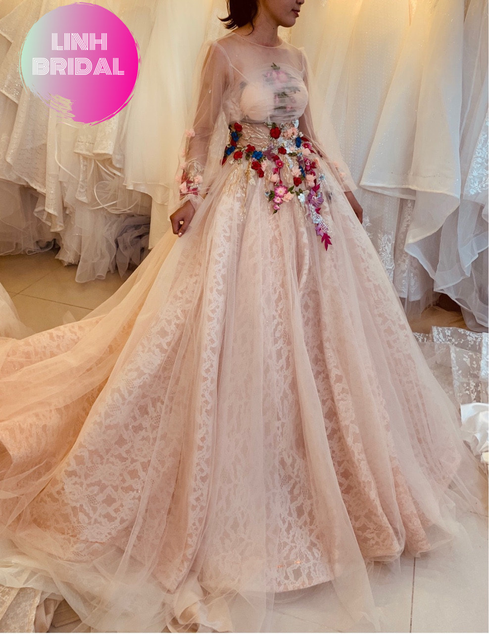 Pink Mermaid 2023 Wedding Dresses Tiered Ruffles Lace Appliqued Bridal Gown  Long Sleeve Sweep Train Vestido De Novia - AliExpress