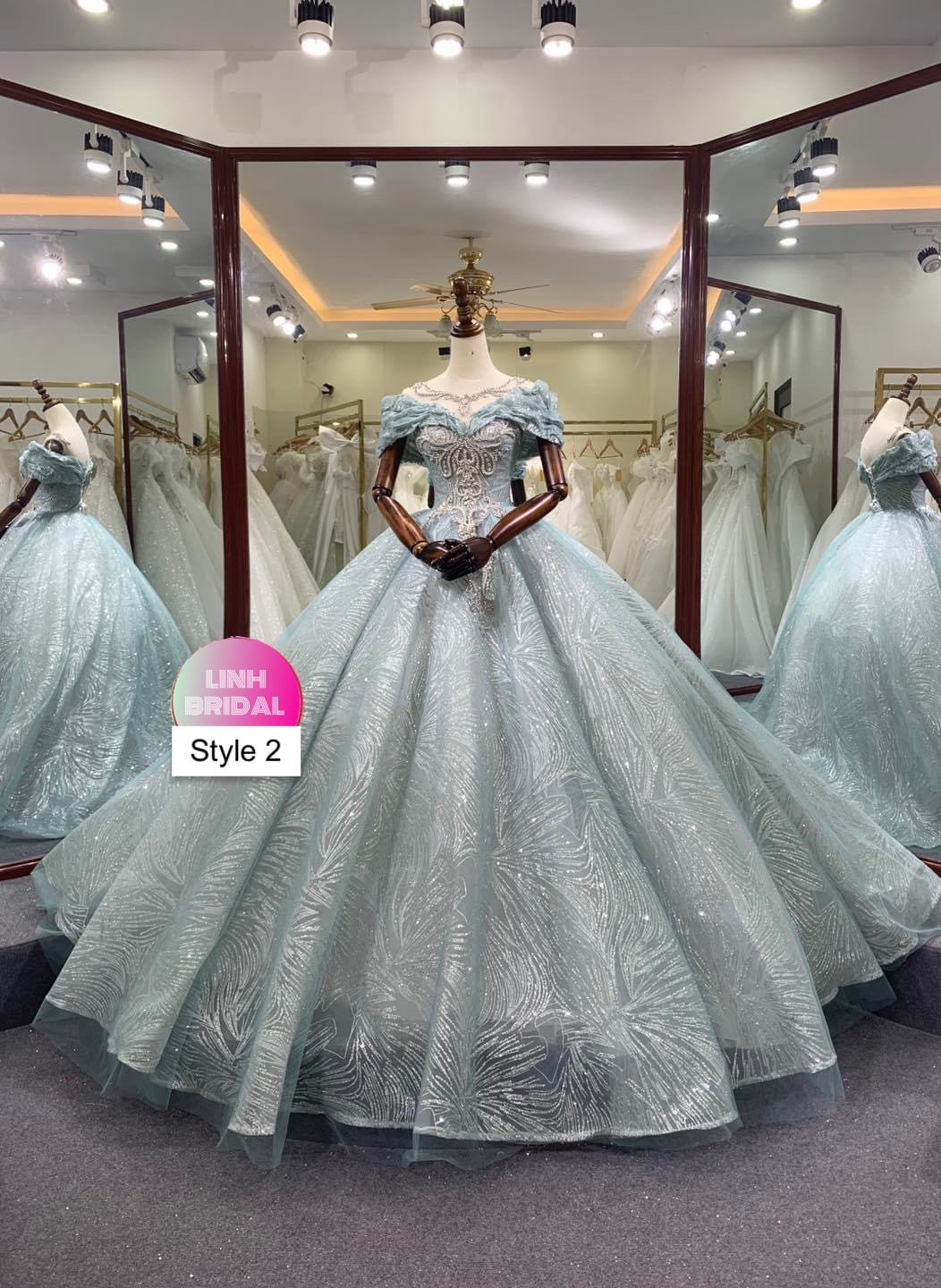 Spectacular aqua blue or teal beaded sparkle princess ball gown wedding