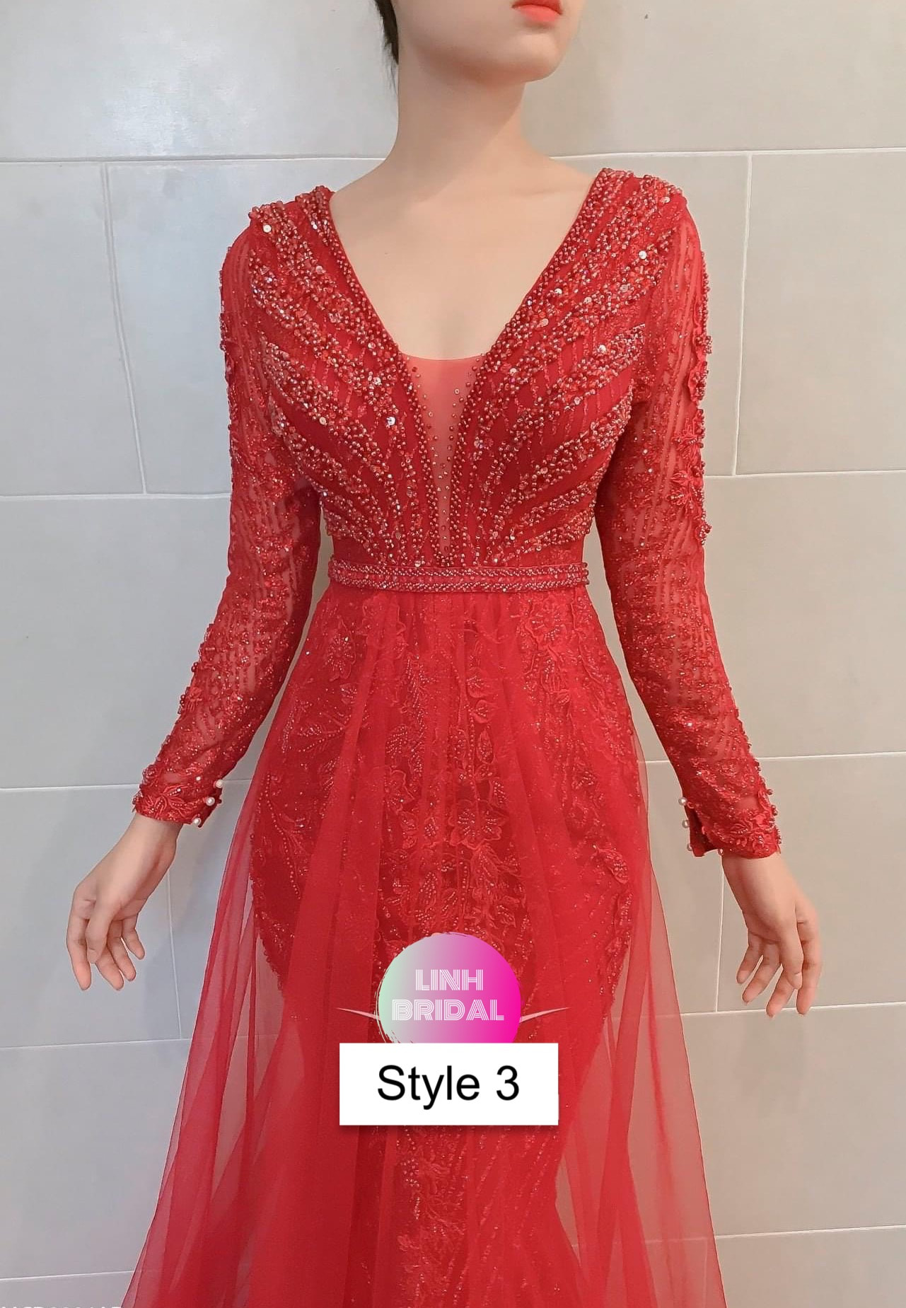 Glam sexy red sleeveless or long sleeves mermaid wedding/evening dress ...